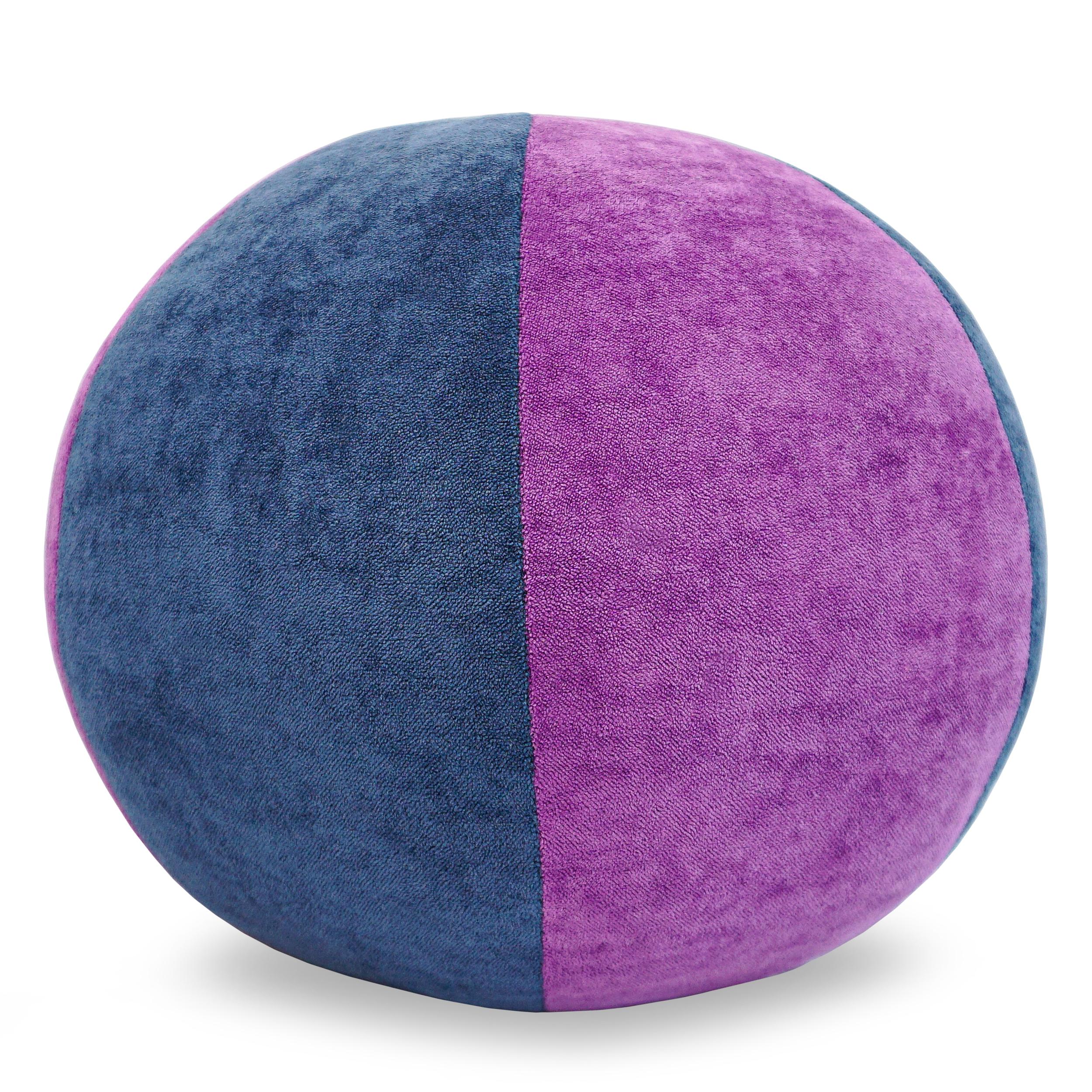 Contemporary Blue and Purple Velvet Ball Pillow  For Sale