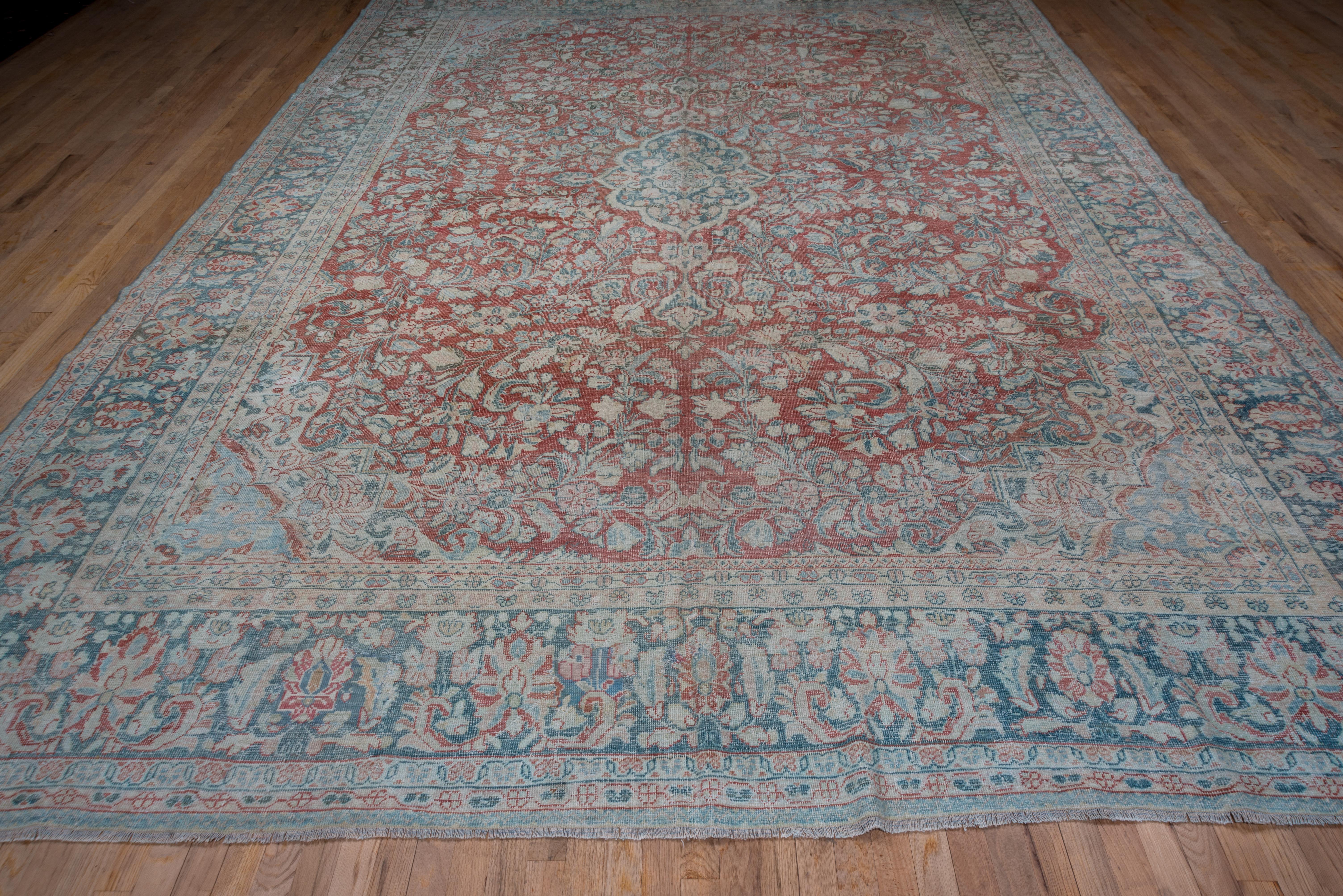 Tribal Blue and Red Antique Persian Mahal Carpet For Sale