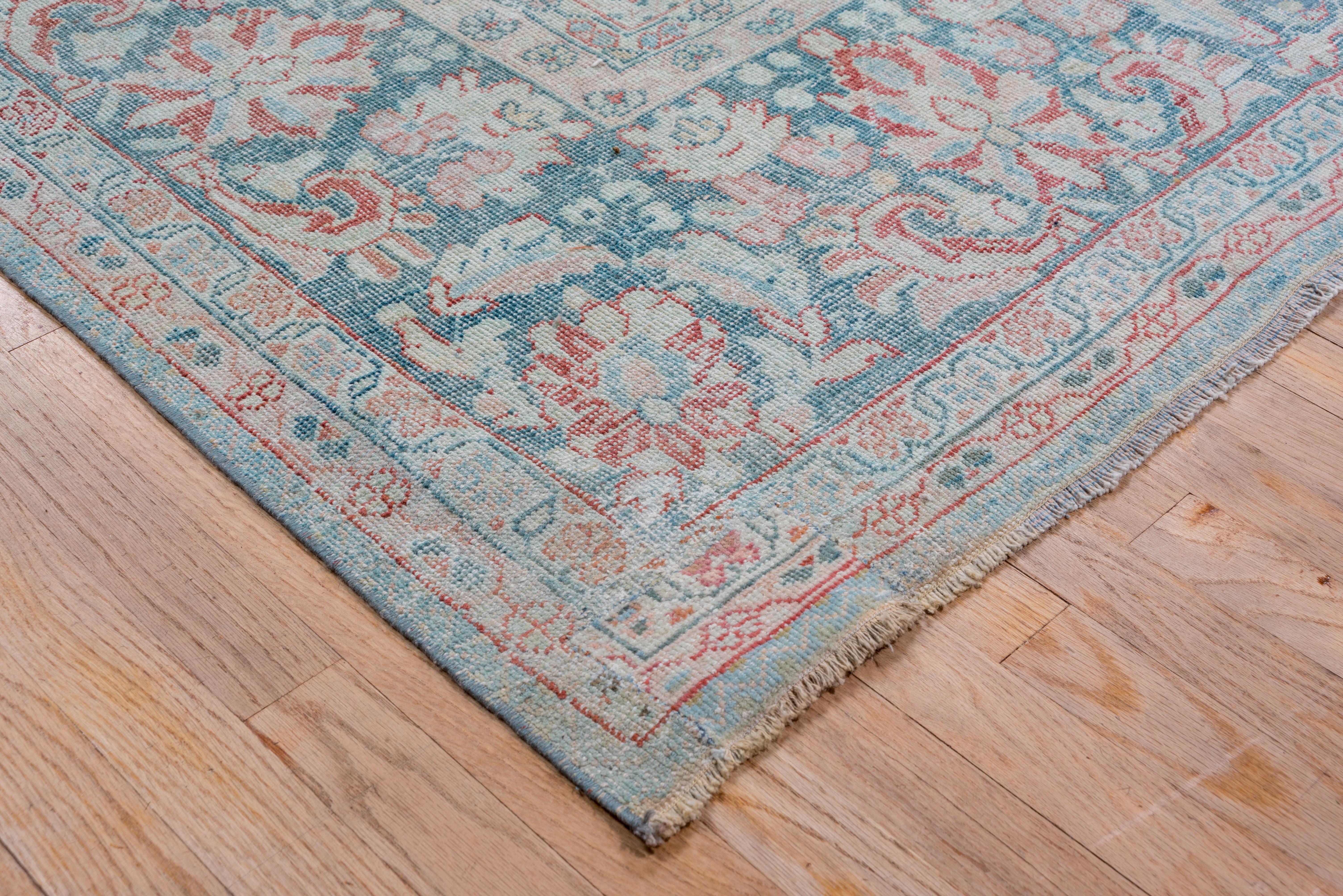 Wool Blue and Red Antique Persian Mahal Carpet For Sale
