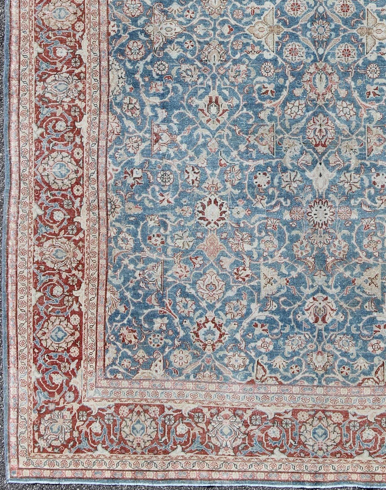 Blue and gray antique Persian Malayer rug with all-over design and ornate borders, rug sus-1803-93, country of origin / type: Iran / Malayer, circa 1910

This antique Persian Malayer rug was handwoven in the early 20th century (circa 1910) and