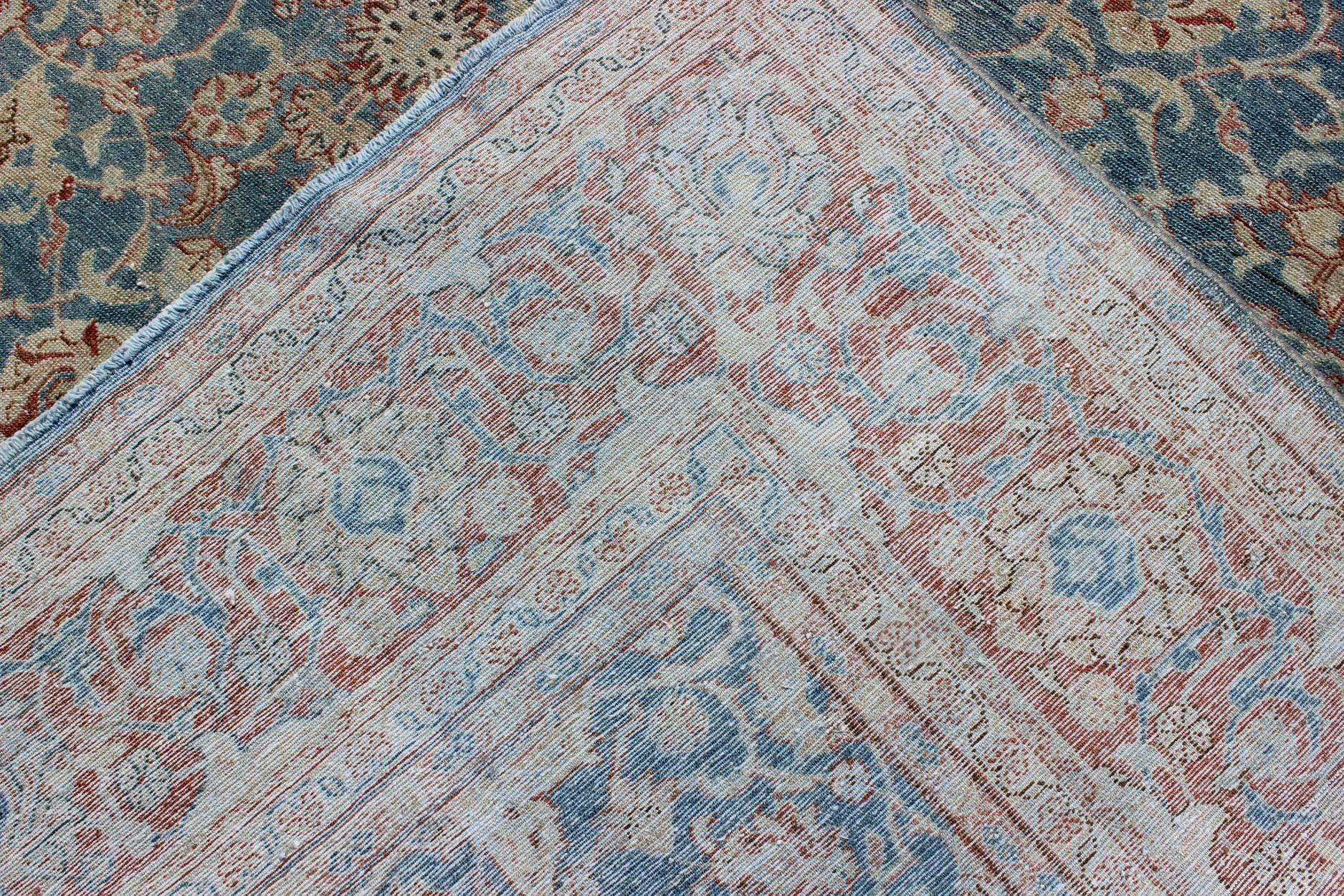 Blue and Red Antique Persian Malayer Rug with All-Over Design and Ornate Borders For Sale 1