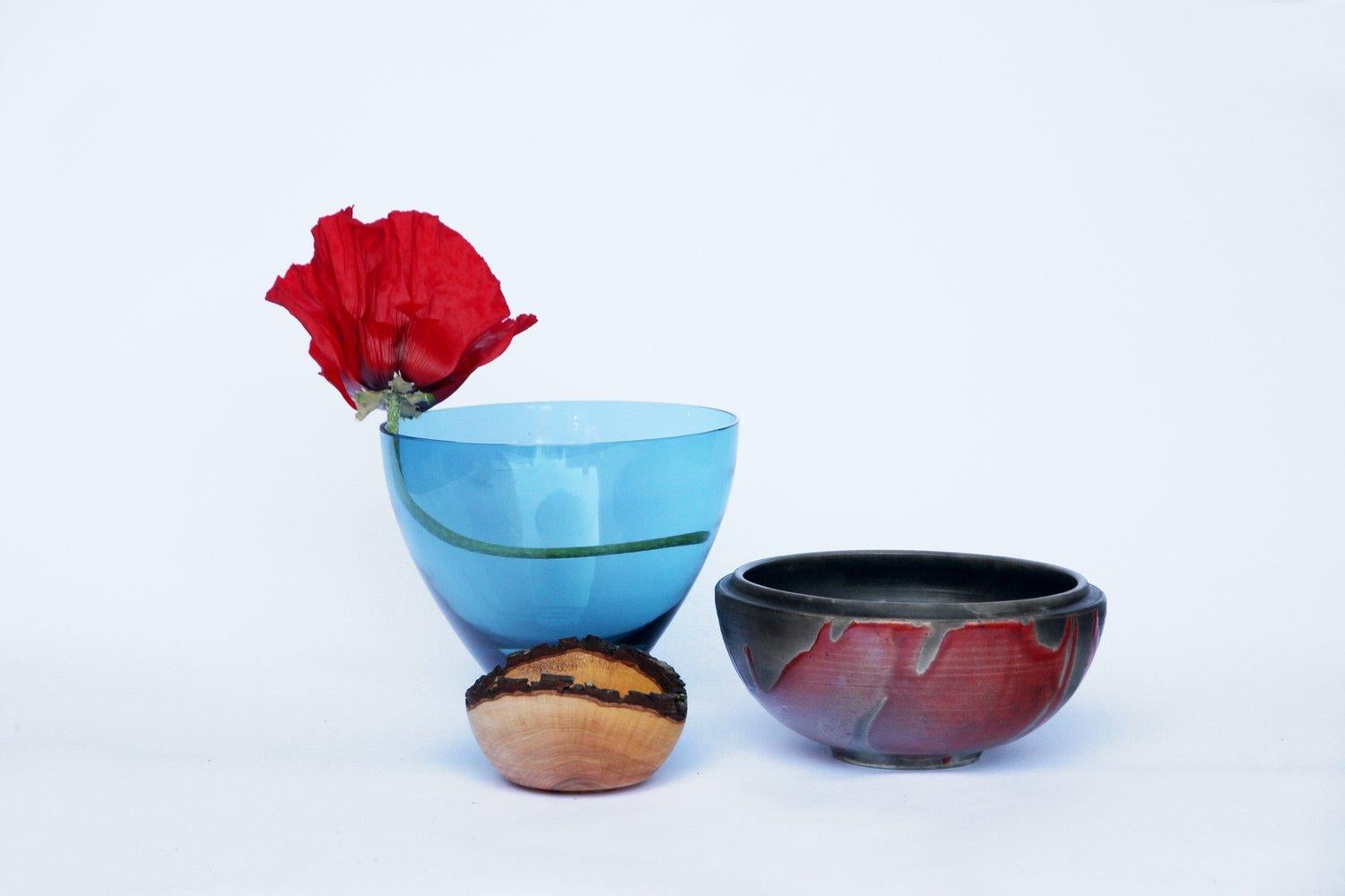 Organic Modern Blue and Red Butterfly Stacking Vessel, Pia Wüstenberg