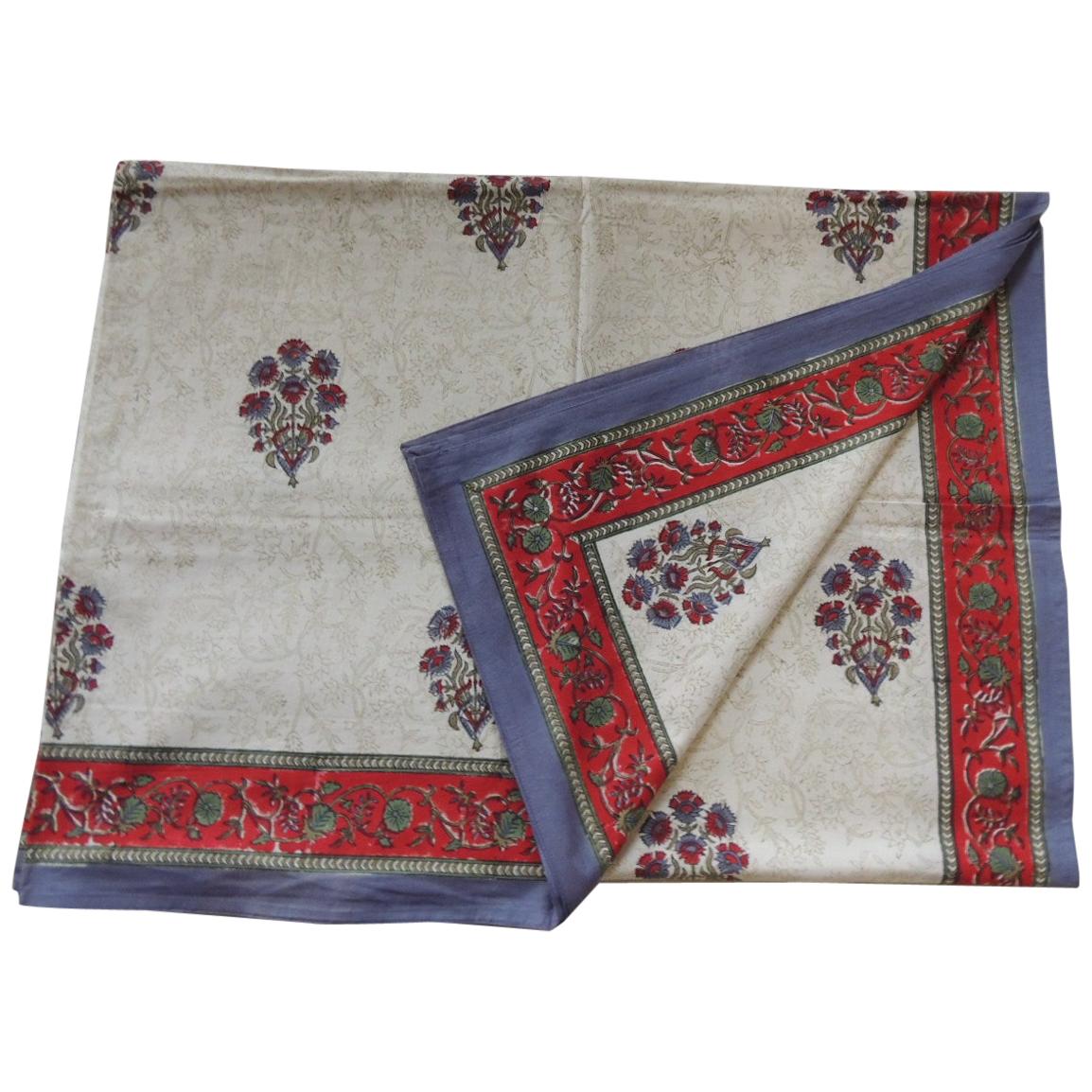 Blue and Red Hand-Blocked Indian Coverlet