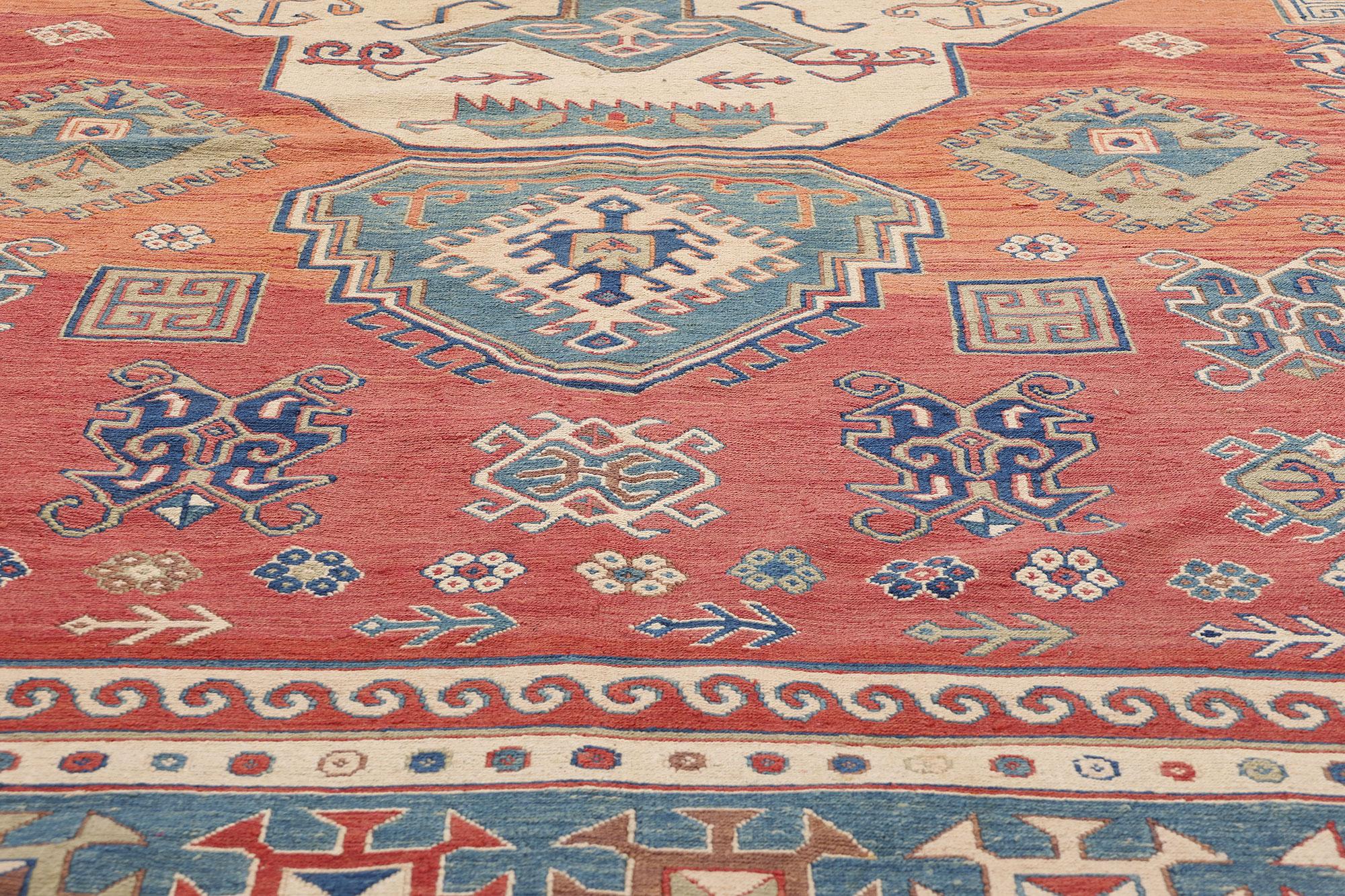 Großer kaukasischer Stammeskunst-Teppich in Blau und Rot, 09'09 x 13'05 (Handgewebt) im Angebot