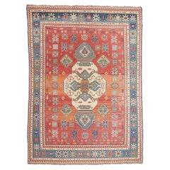 Tappeto tribale caucasico blu e rosso di grandi dimensioni, 09'09 x 13'05