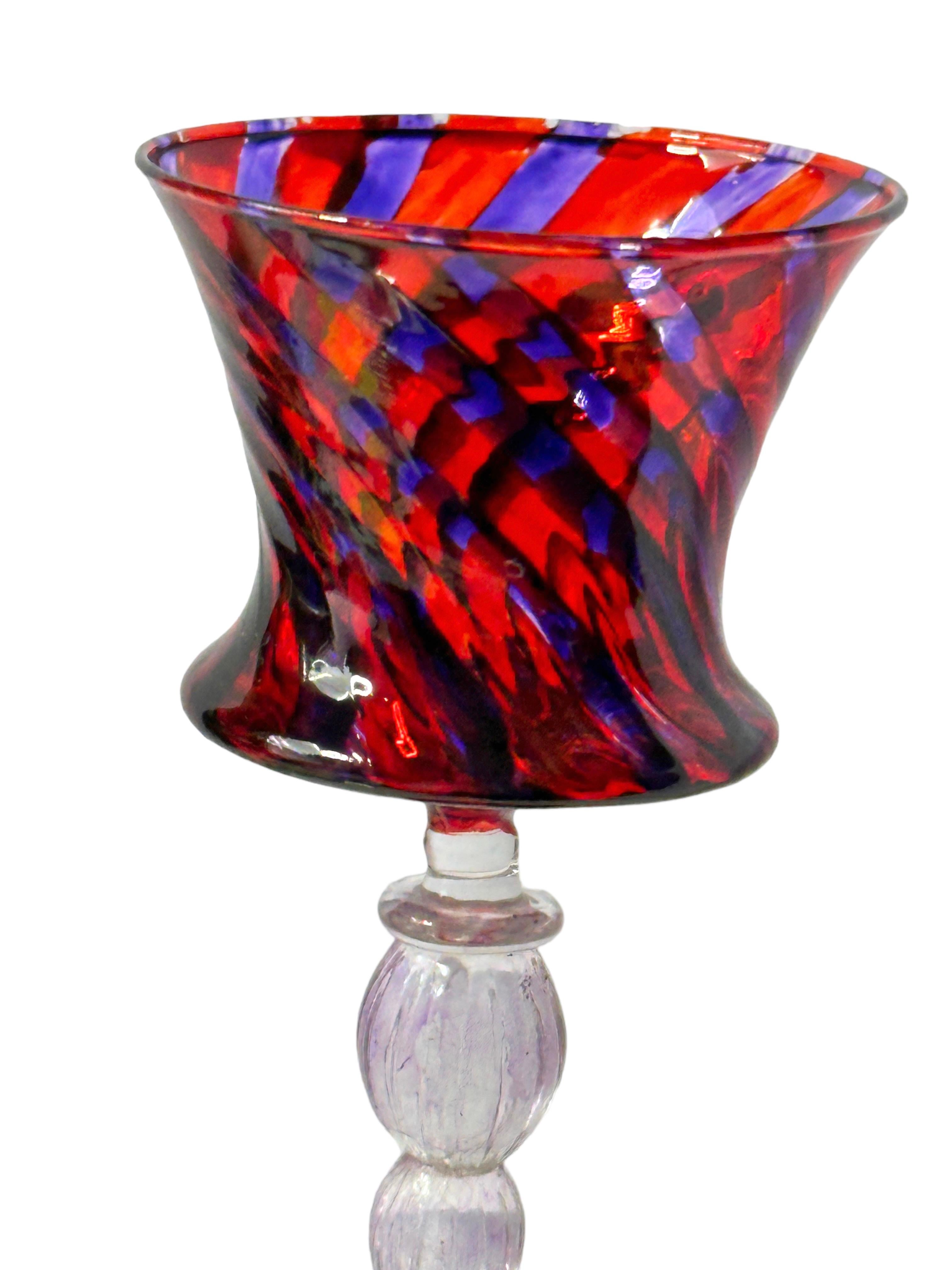 Blauer und roter Salviati Murano Glas Likör Kelch, Vintage Italien  (Geblasenes Glas) im Angebot
