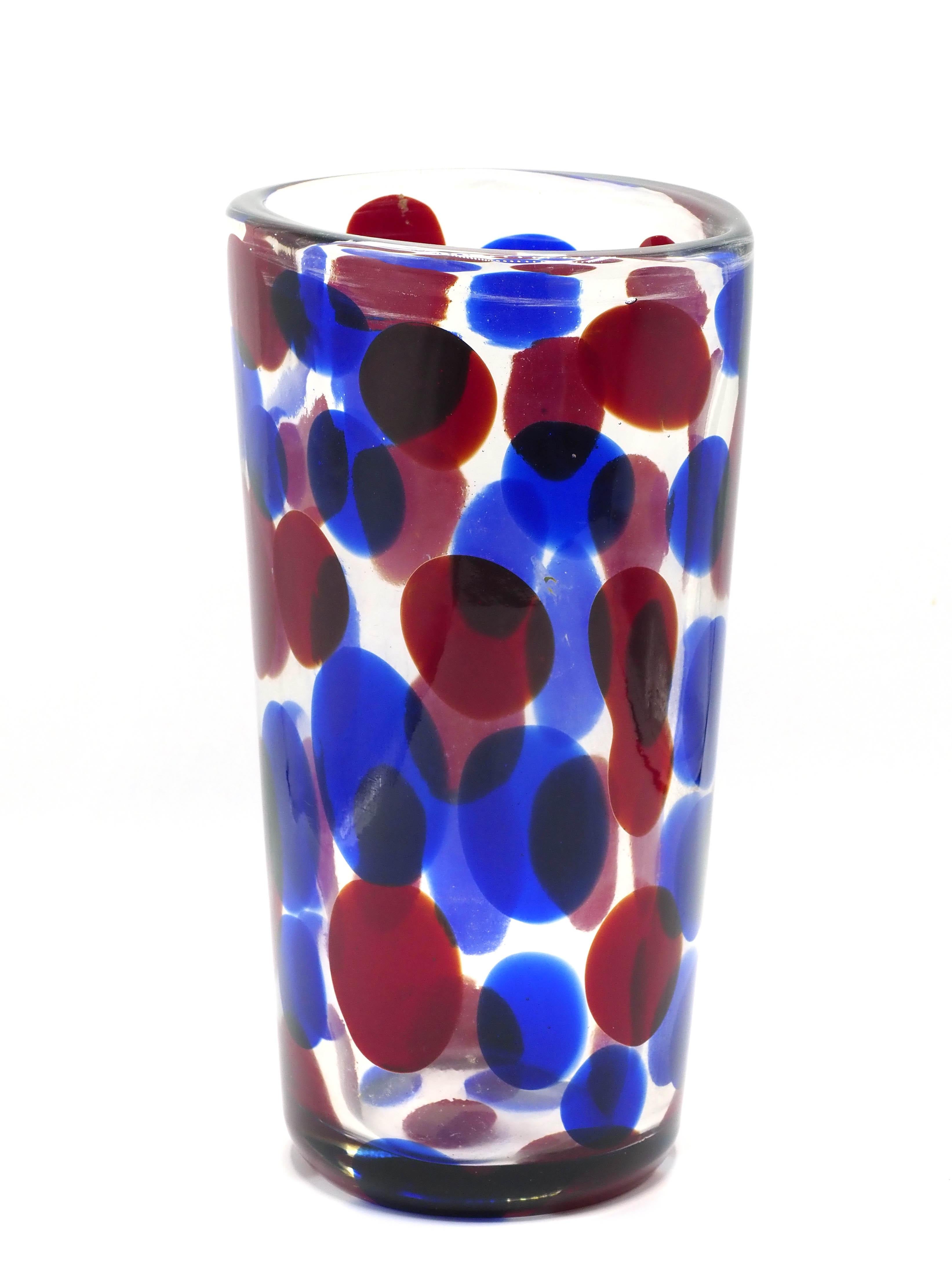 Italian Blue-and-red-spotted Murano Crystal Vase by Aureliano Toso, 1950s