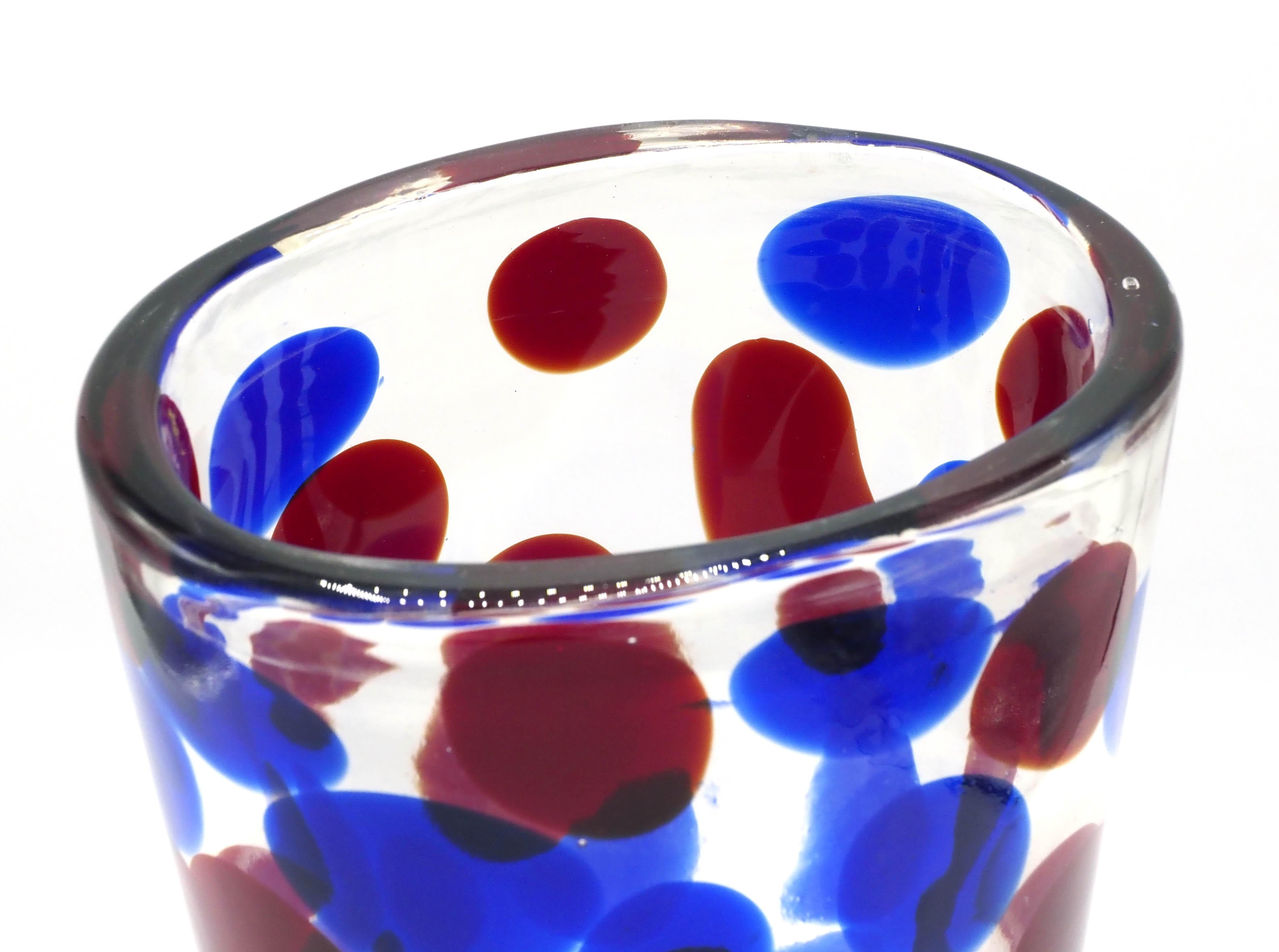 Blue-and-red-spotted Murano Crystal Vase by Aureliano Toso, 1950s 1