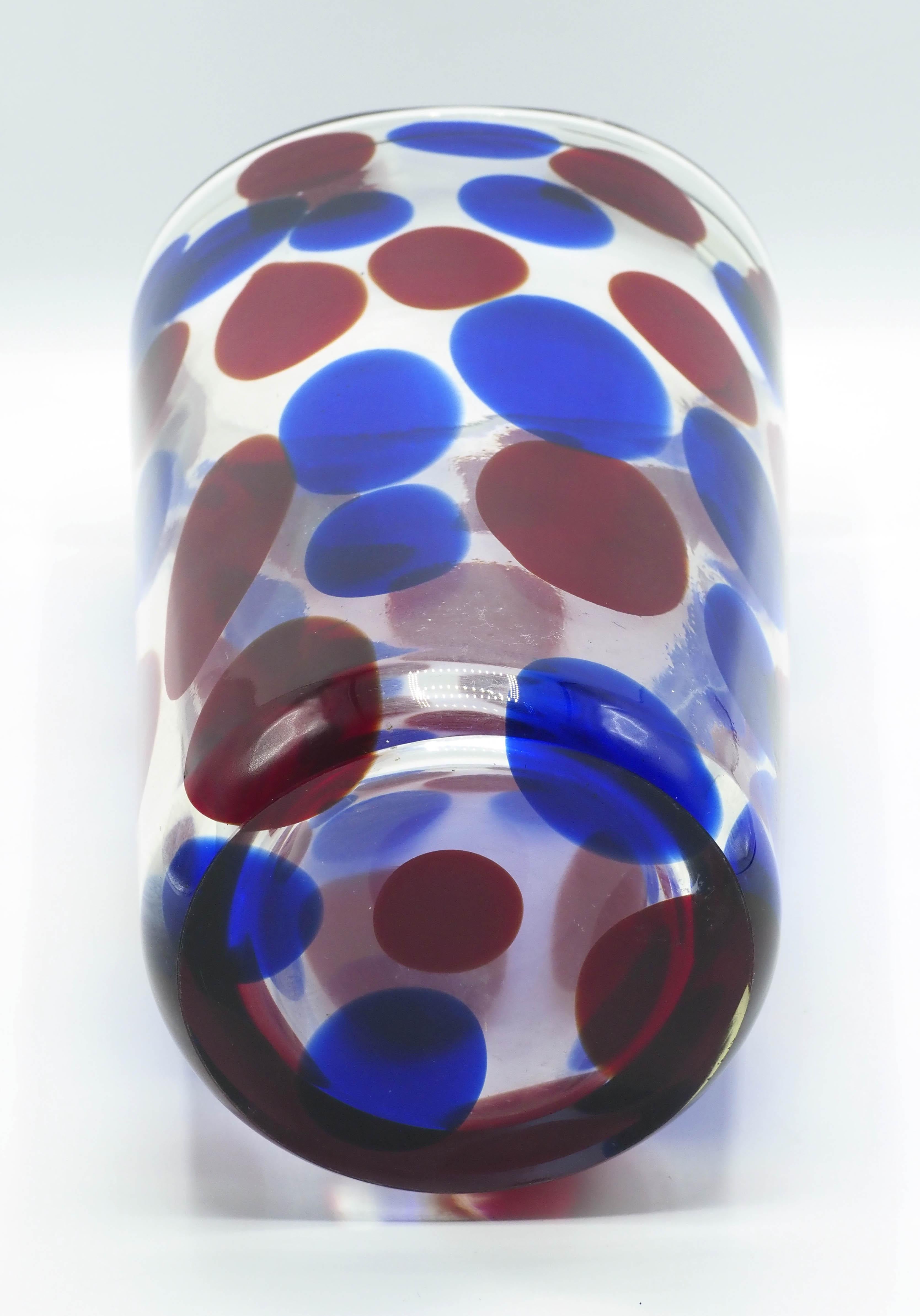 Blue-and-red-spotted Murano Crystal Vase by Aureliano Toso, 1950s 2