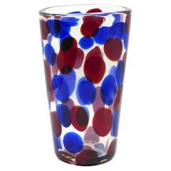 Blue-and-red-spotted Murano Crystal Vase by Aureliano Toso, 1950s