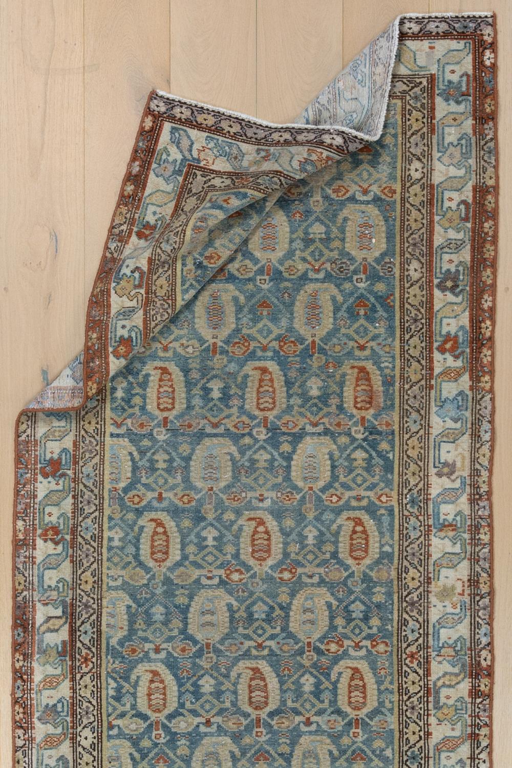 Blue and Rust Antique Persian Malayer Runner Rug 2