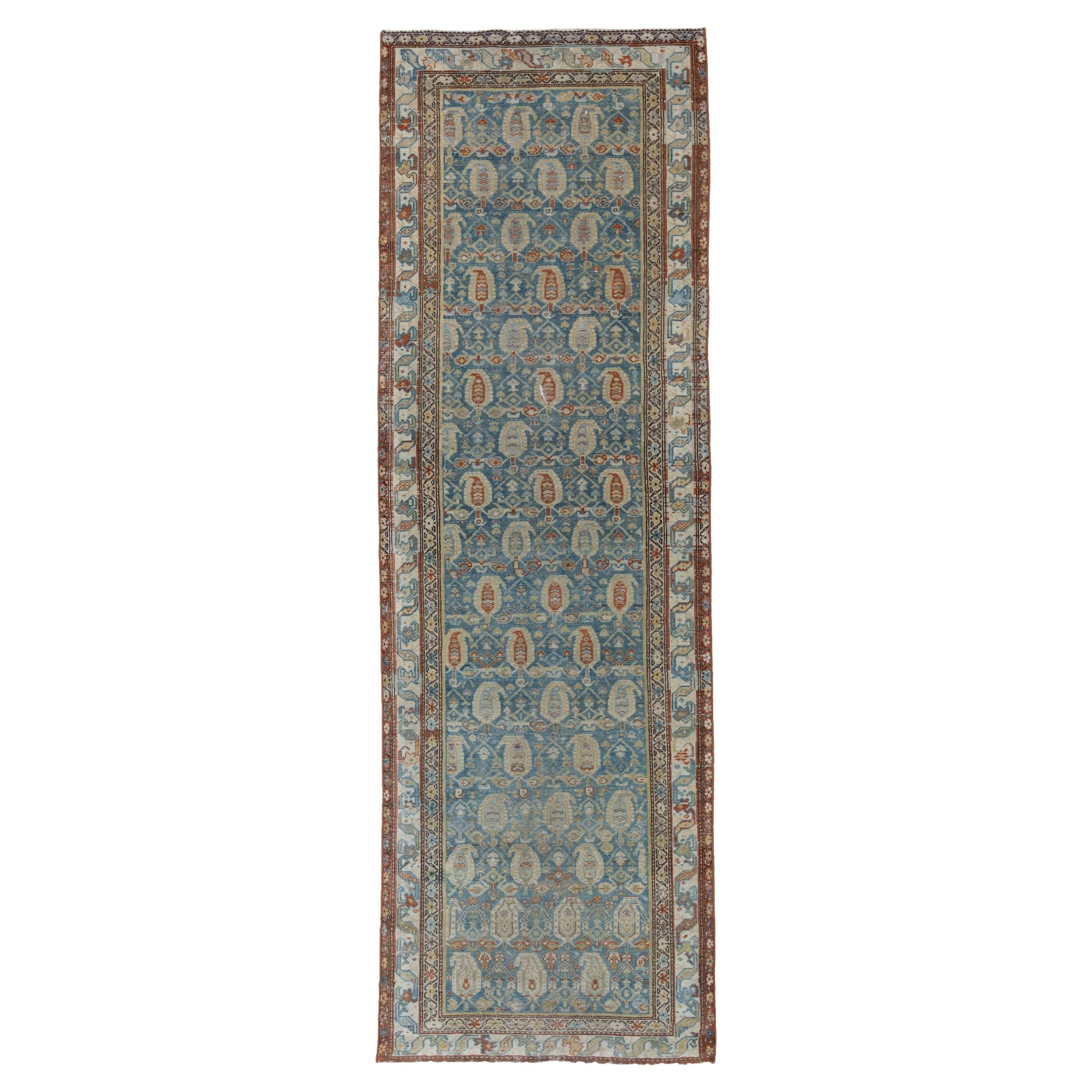 Blue and Rust Antique Persian Malayer Runner Rug
