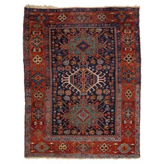Blue and Rust Vintage Karajah Handmade Wool Rug With Allover Pattern