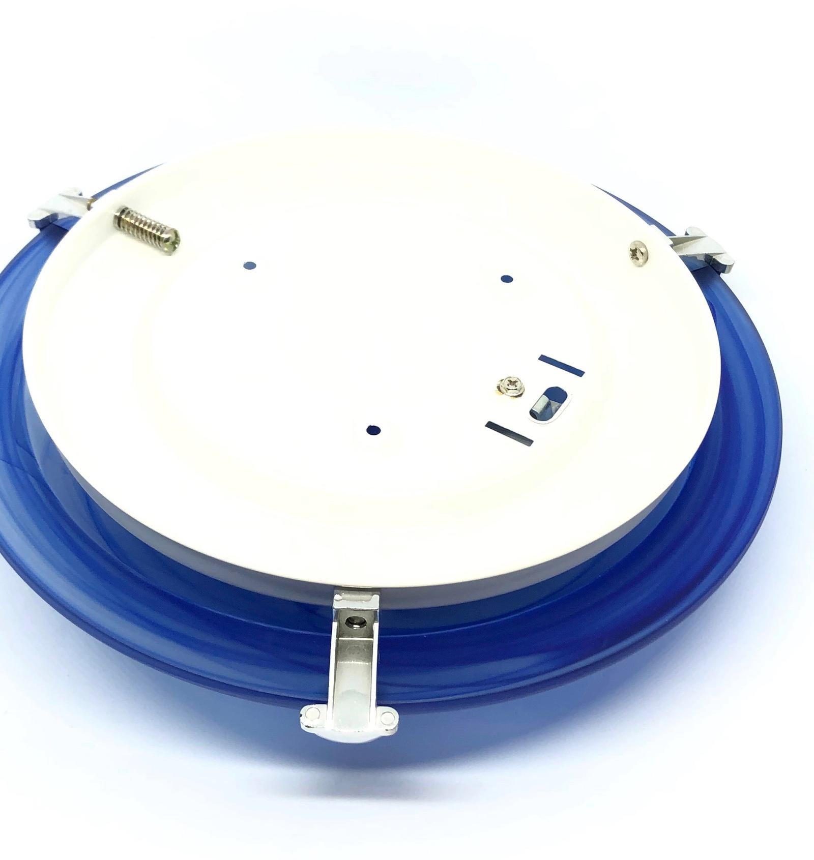 Blue and Satin Glass Flush Mount, 1980s, Italy 2