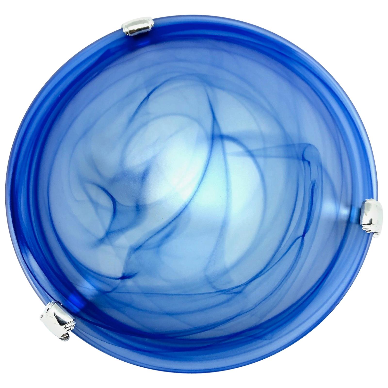 Blue and Satin Glass Flush Mount, 1980s, Italy
