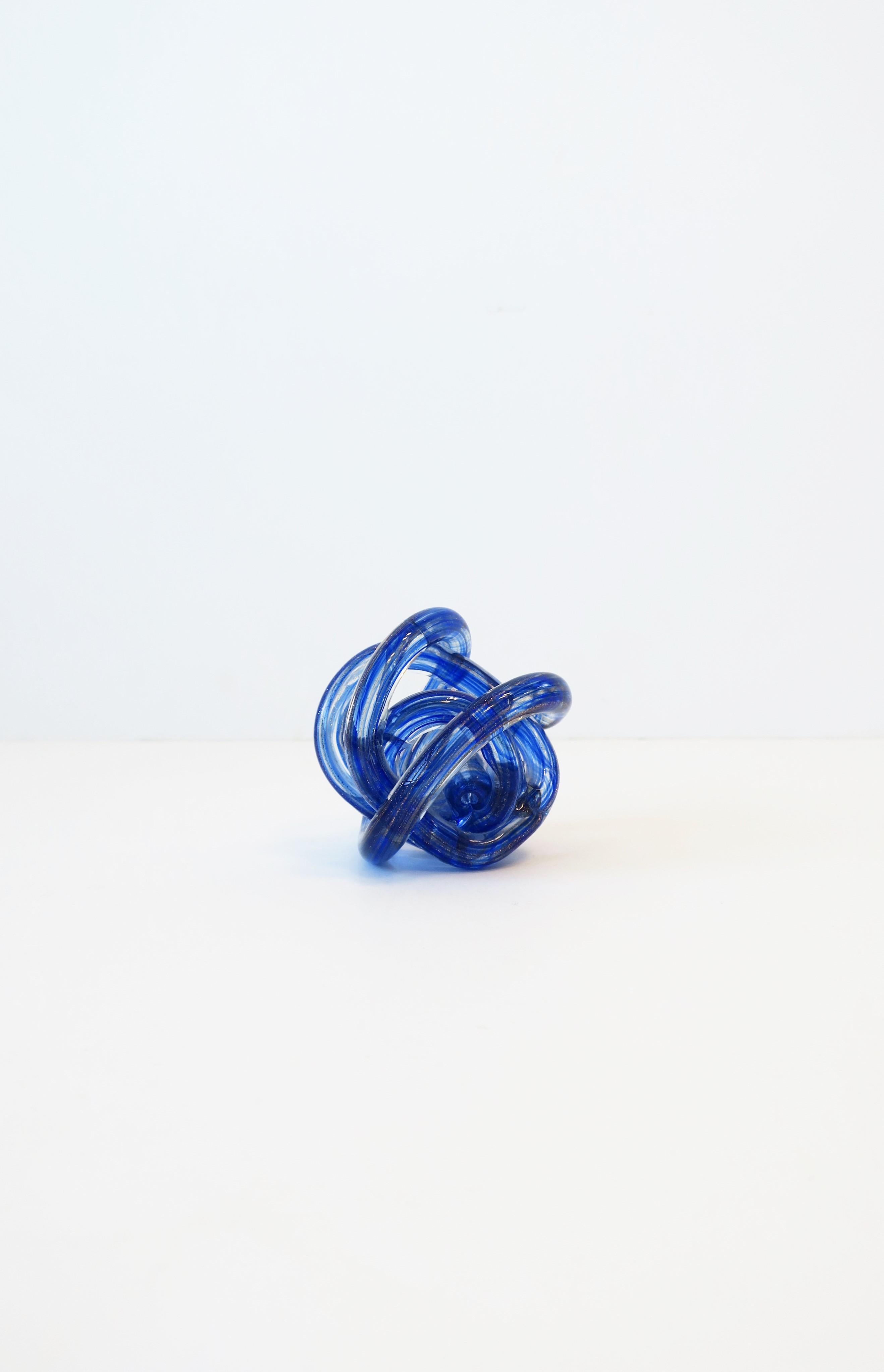 Post-Modern Blue and Shimmering Copper Art Glass Knot