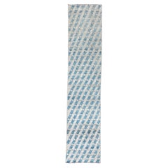 Blue and Silver Allover Geometric Tulu Rug
