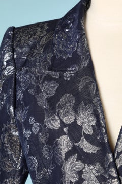 Blue and silver damask jacket with rhinestone buttons Ungaro