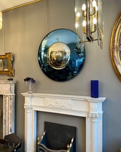 Blue and Silver Distressed Glass Convex Mirror
