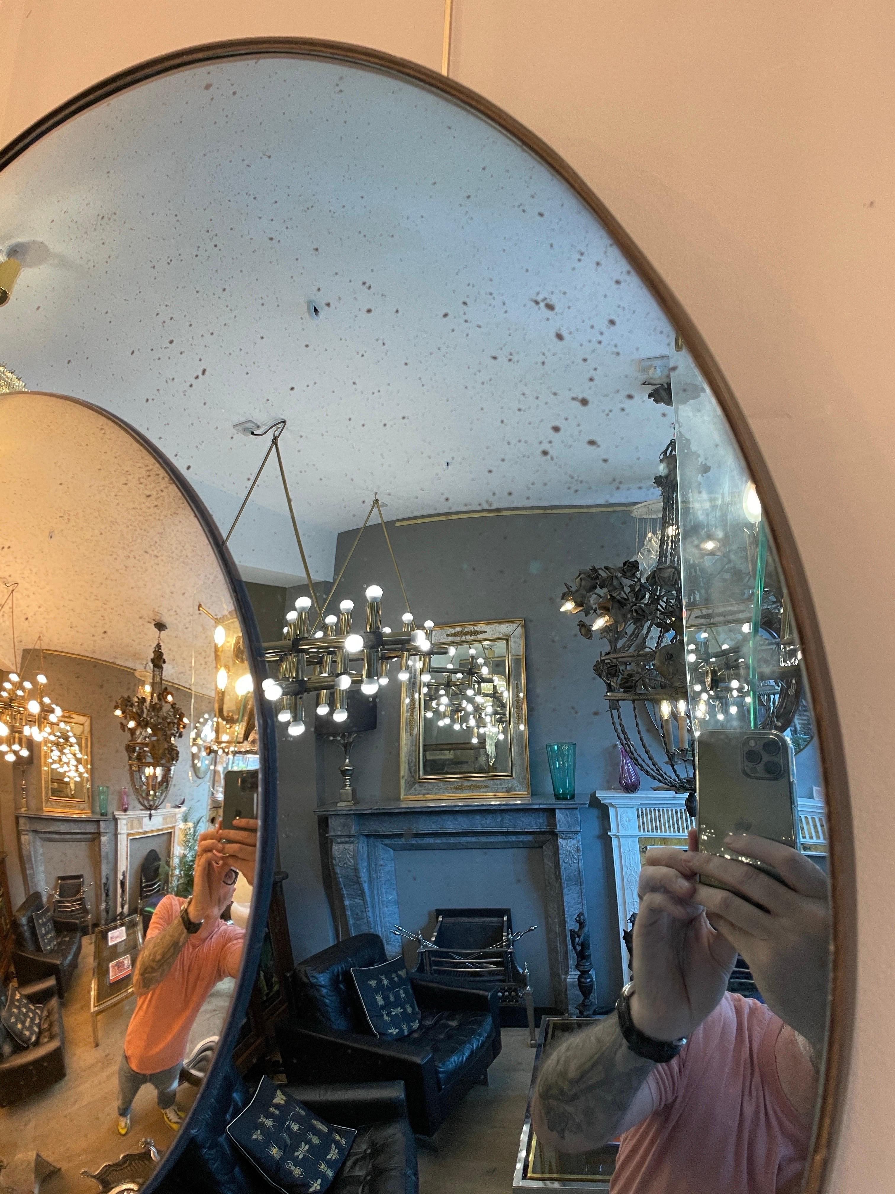 Contemporary Blue and Silver Distressed Glass Convex Mirror For Sale