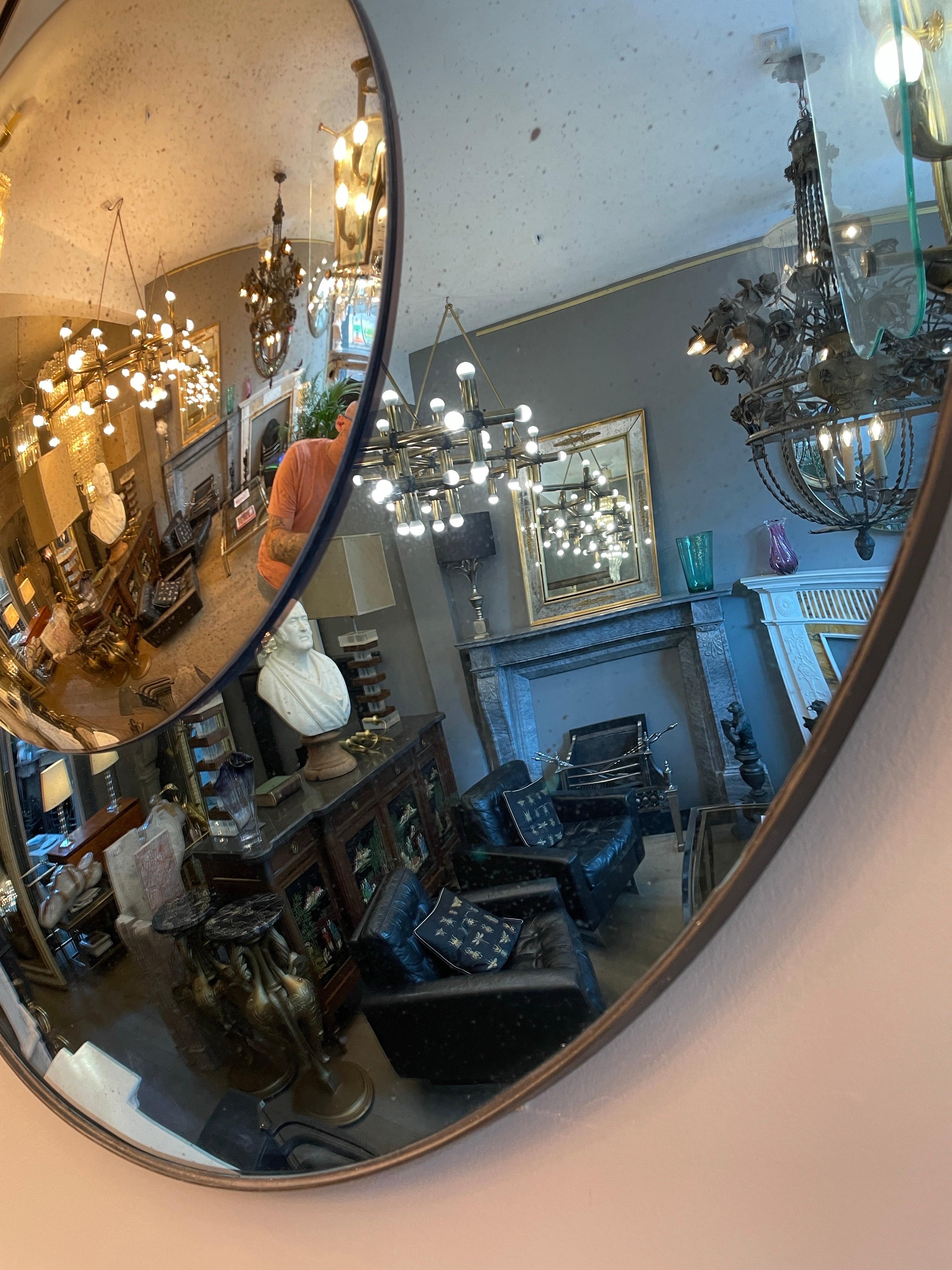 Blue and Silver Distressed Glass Convex Mirror For Sale 1