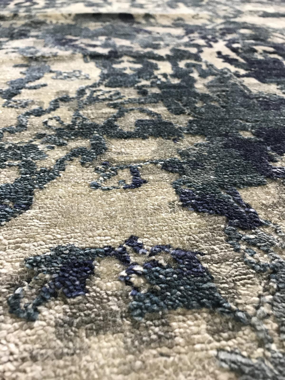 Blue and Silver High Low Indian Wool Area Rug 2