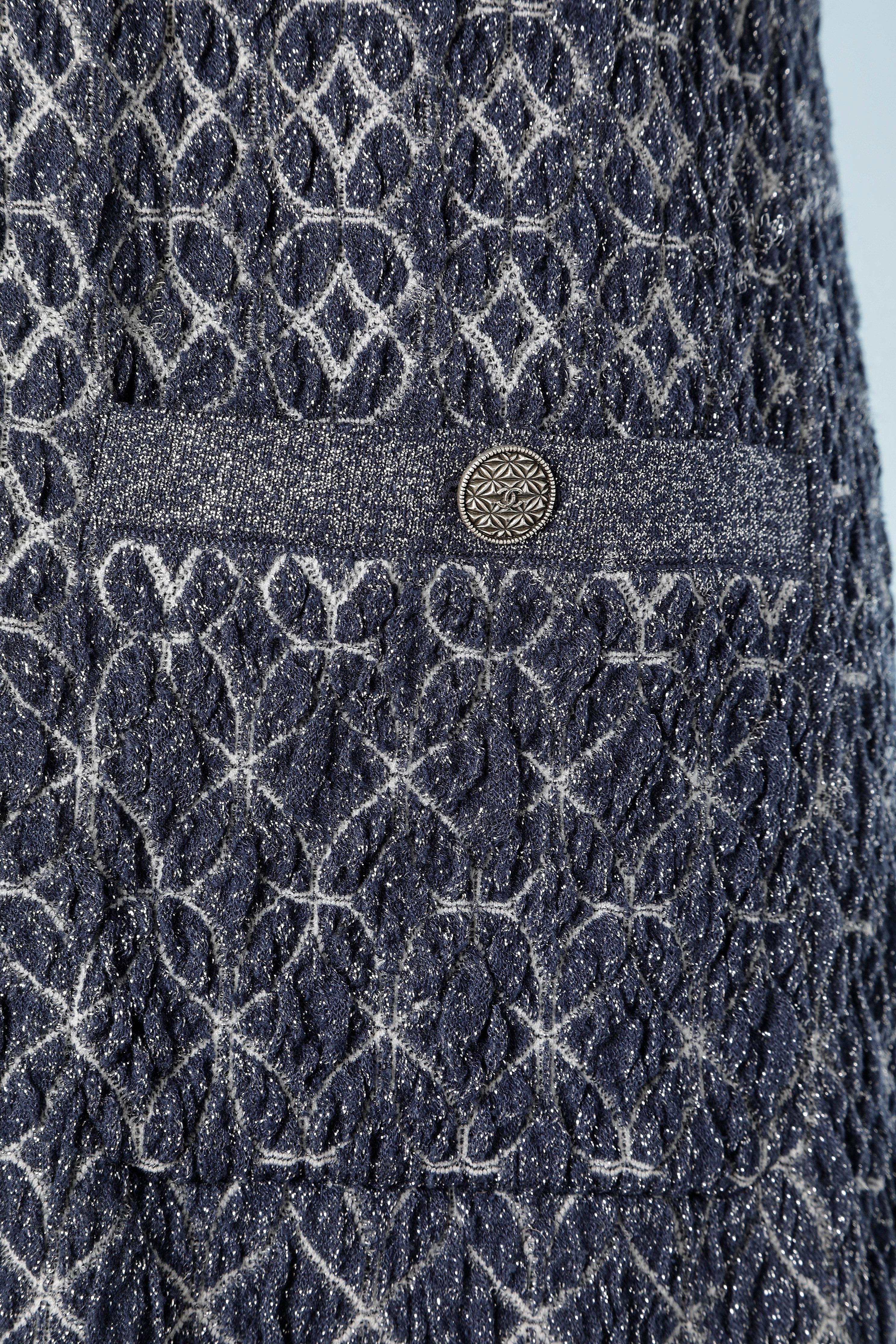 Grigio Abito in maglia jacquard lurex blu e argento con cappuccio Chanel in vendita