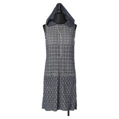 Blue and silver lurex jacquard knit dress with hood Chanel 