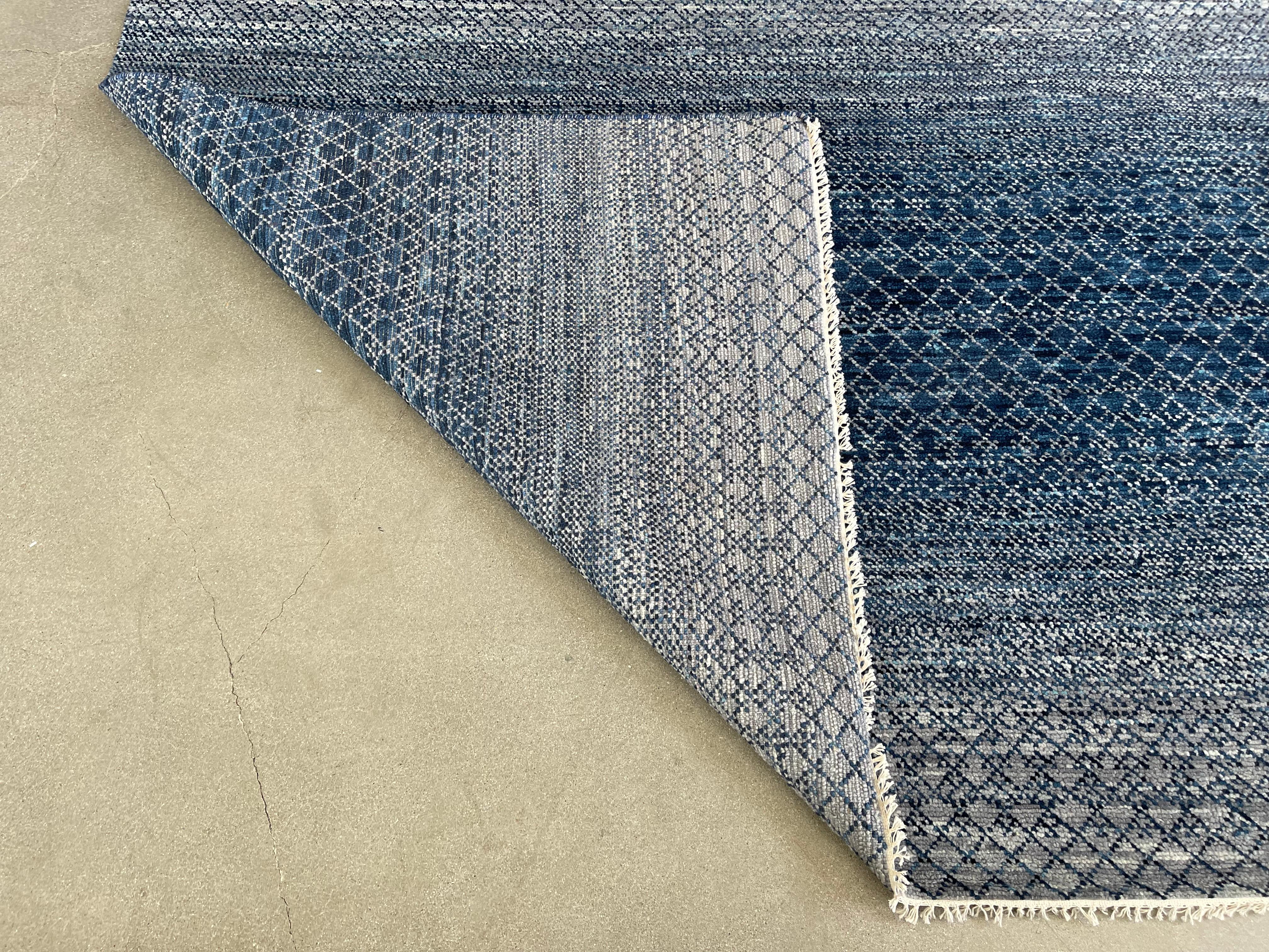 Indian Blue and Silver Multicolored Area Rug For Sale