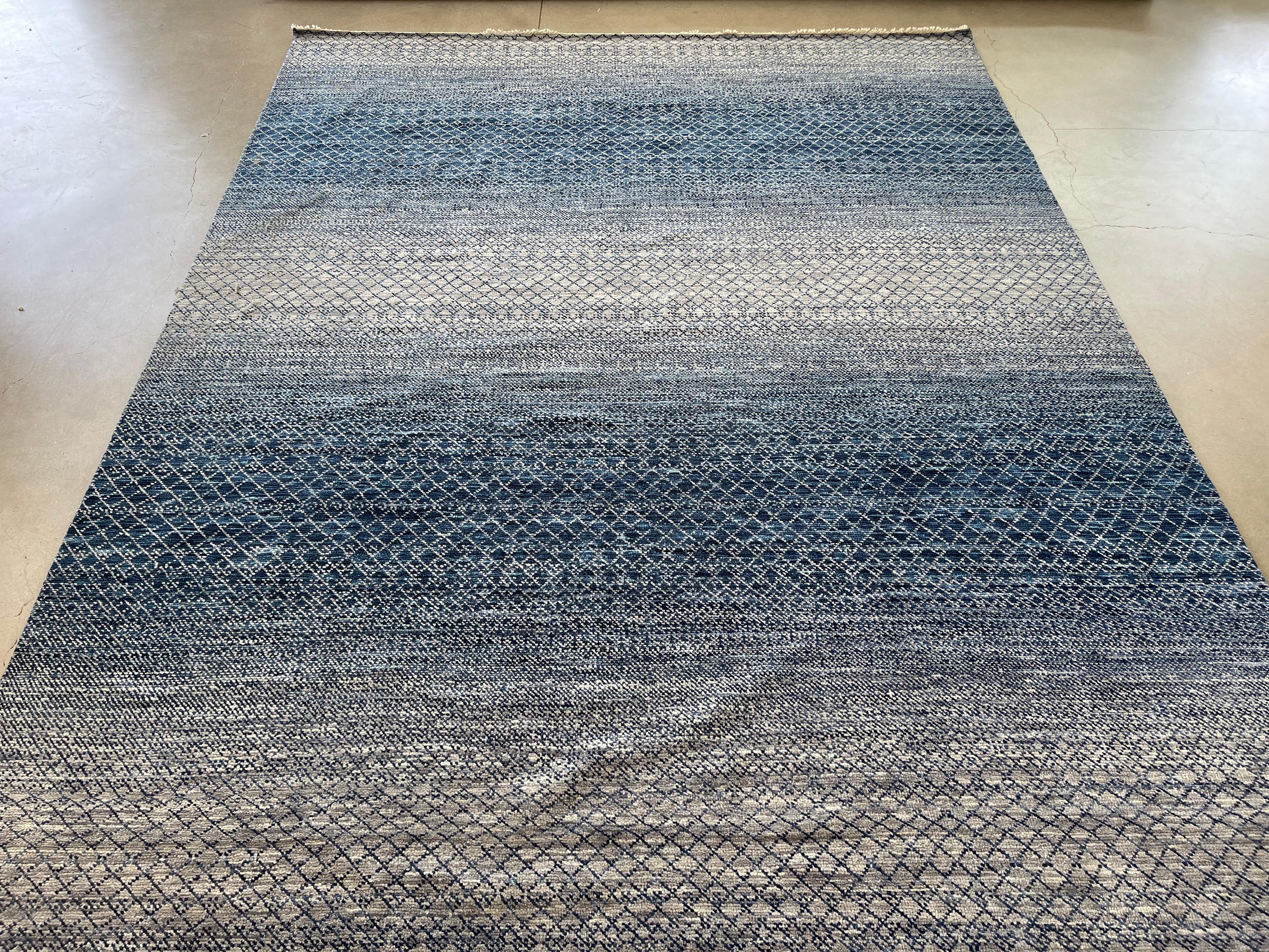 Hand-Knotted Blue and Silver Multicolored Area Rug For Sale