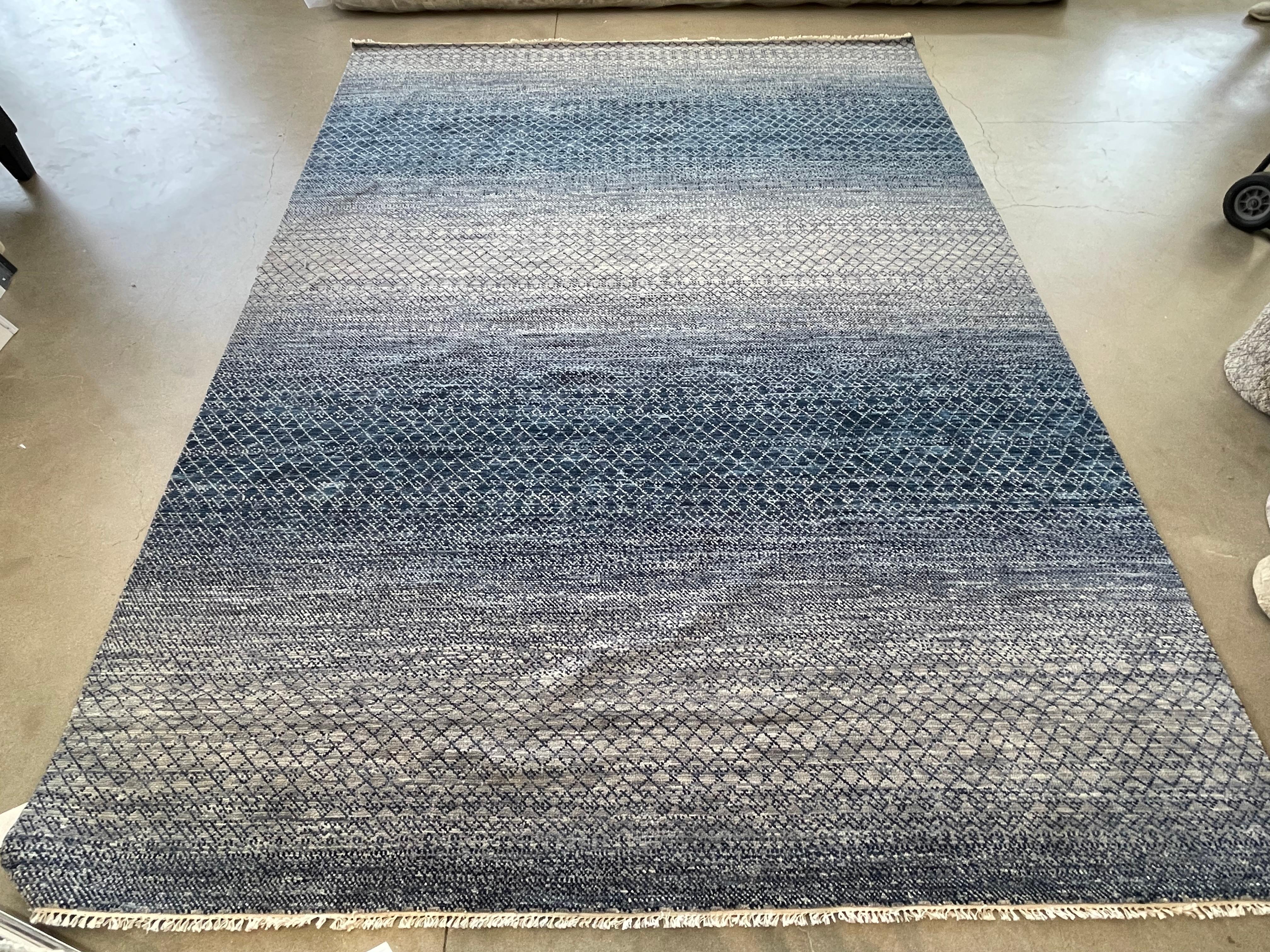 Wool Blue and Silver Multicolored Area Rug For Sale