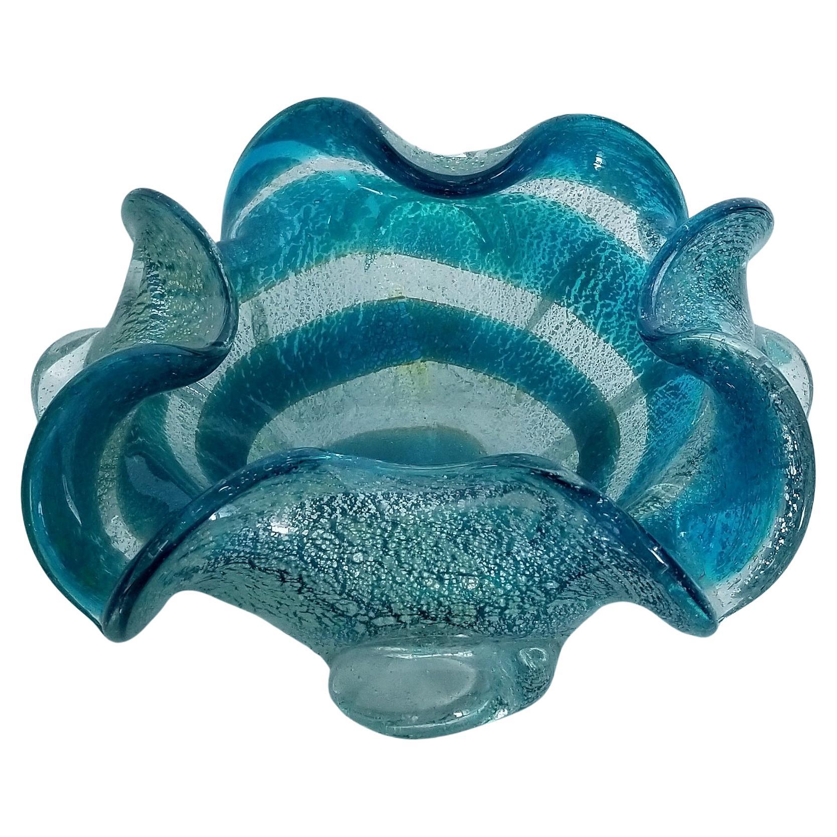 Art Glass Blue and Silver Murano Glass Ashtray or Catch-all Bowl For Sale