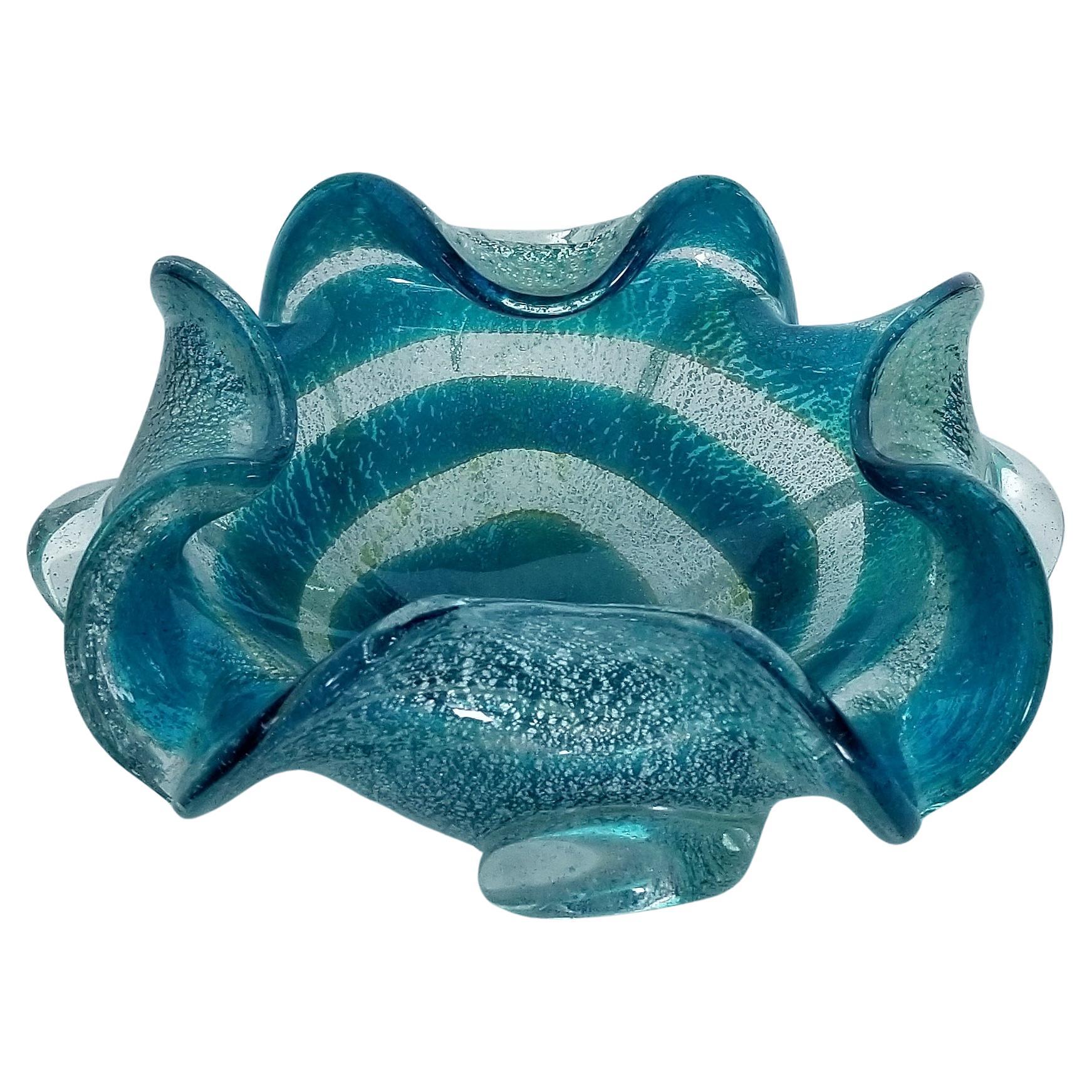 Blue and Silver Murano Glass Ashtray or Catch-all Bowl For Sale 1