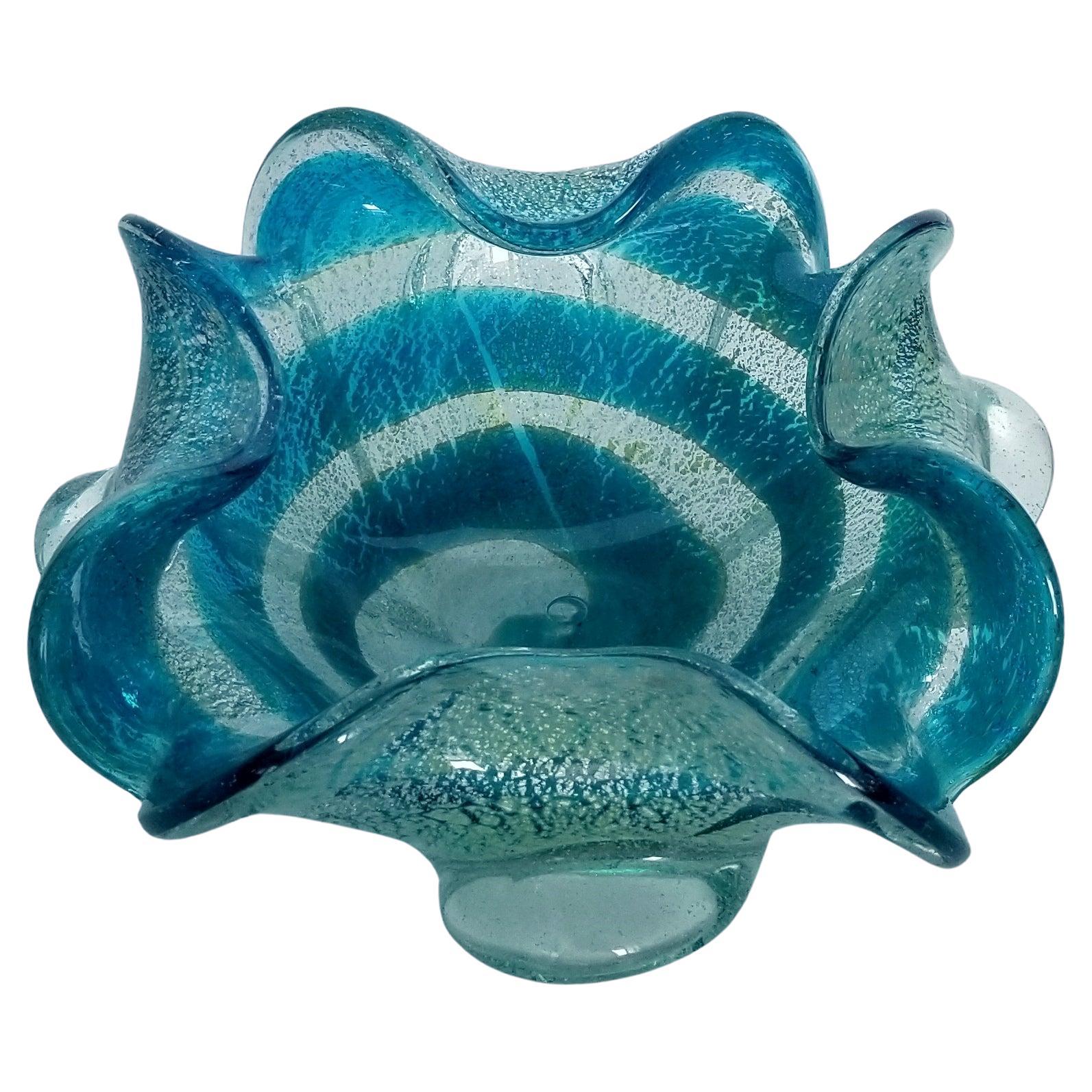 Blue and Silver Murano Glass Ashtray or Catch-all Bowl For Sale 5