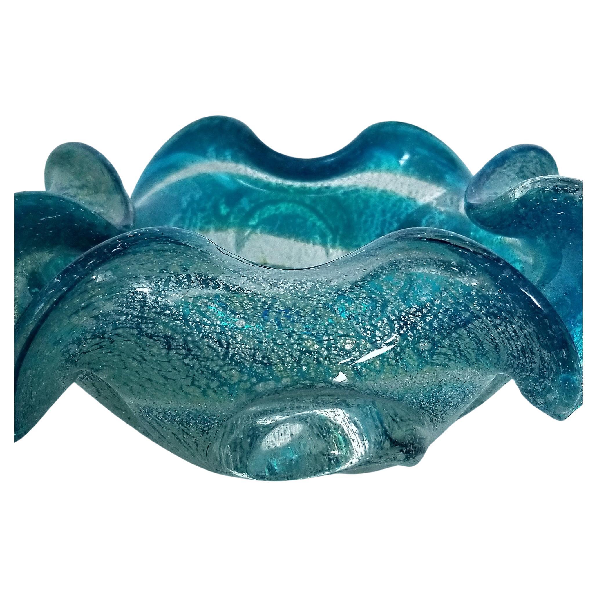 Blue and Silver Murano Glass Ashtray or Catch-all Bowl In Excellent Condition For Sale In Miami, FL