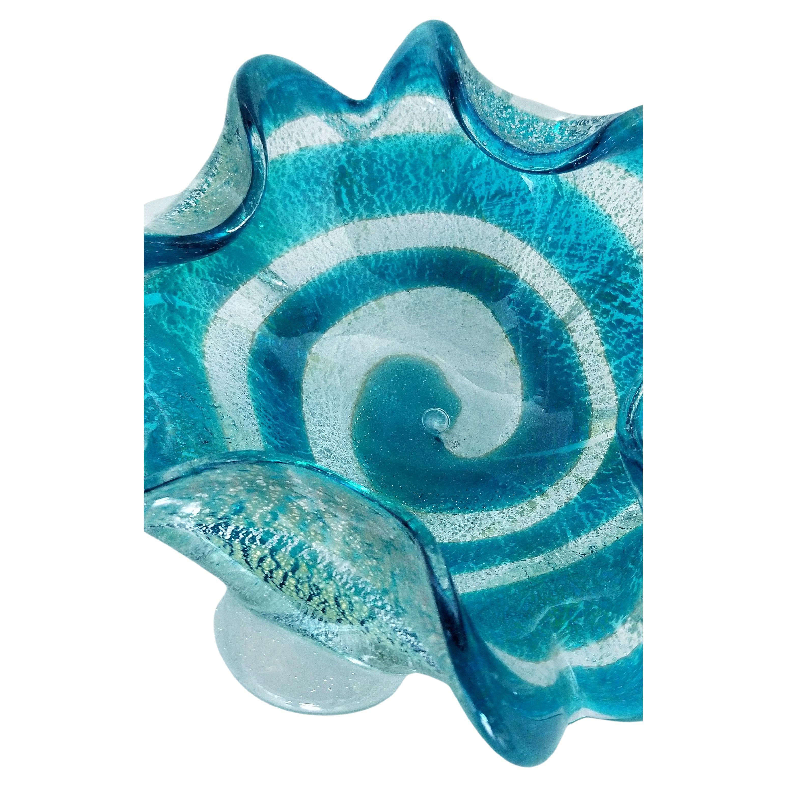 Blue and Silver Murano Glass Ashtray or Catch-all Bowl In Excellent Condition For Sale In Miami, FL