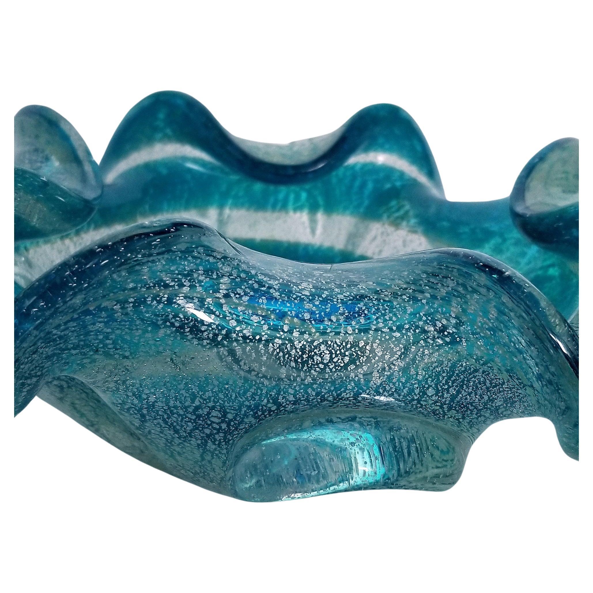 Art Glass Blue and Silver Murano Glass Ashtray or Catch-all Bowl For Sale