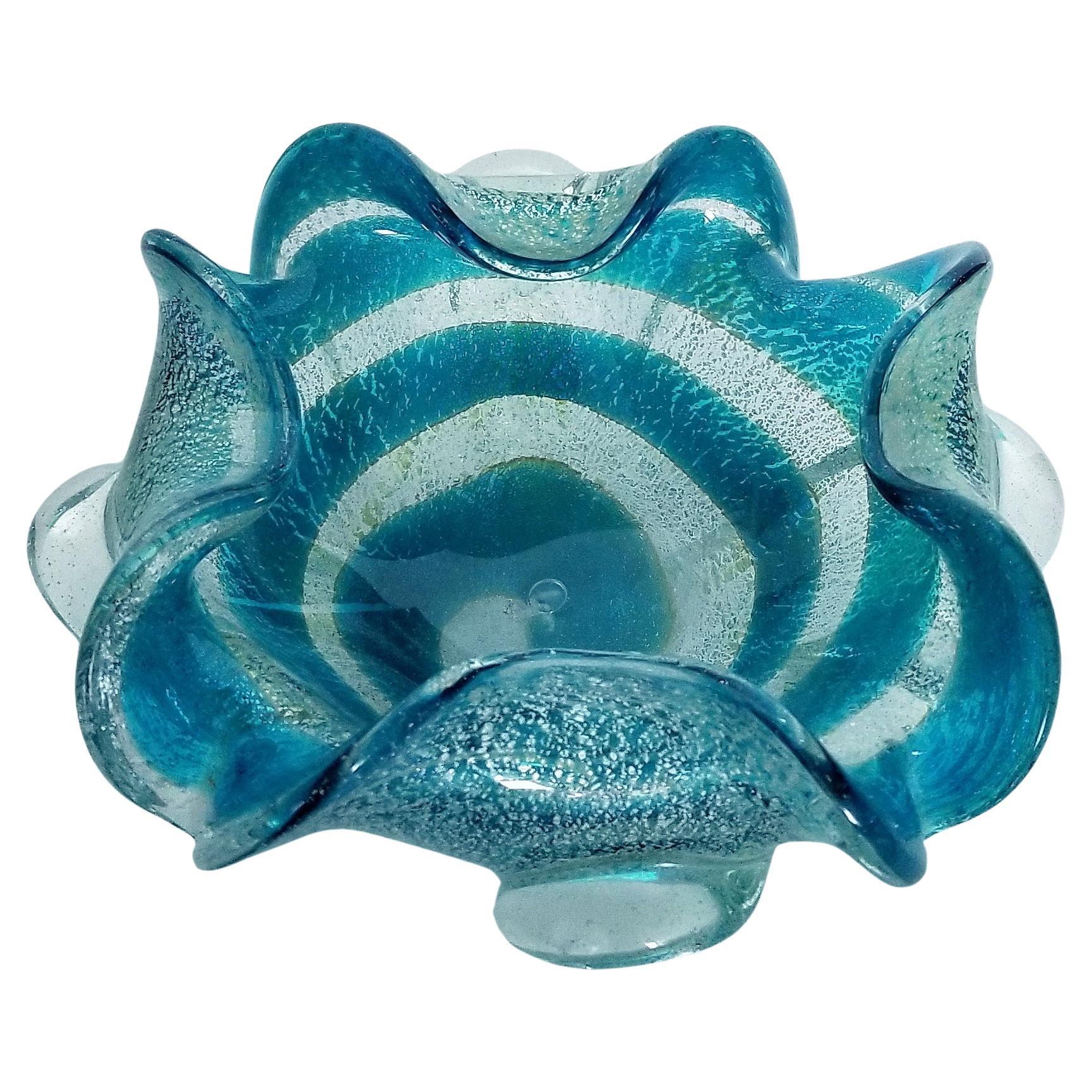 20th Century Blue and Silver Murano Glass Ashtray or Catch-all Bowl For Sale