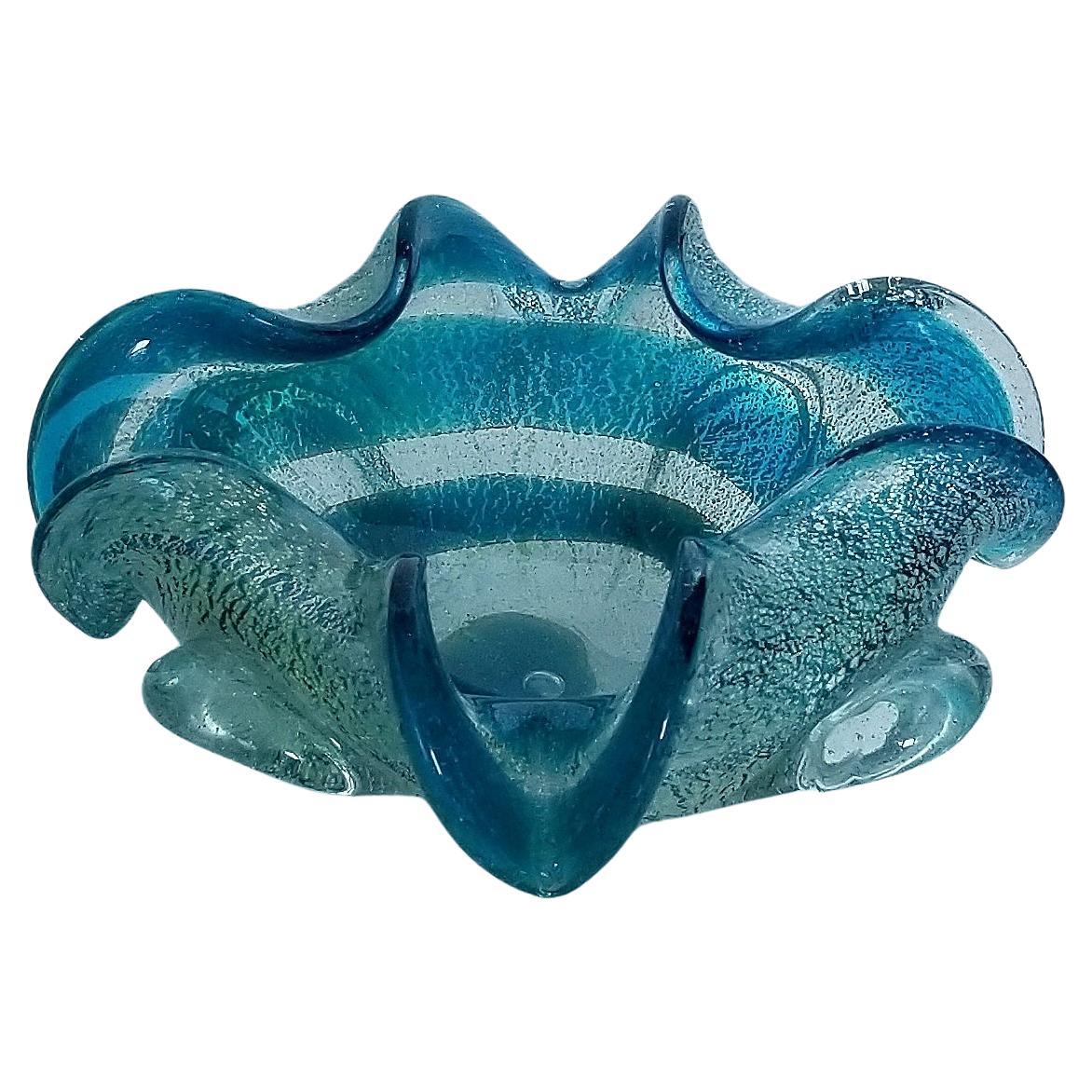 Aschenbecher oder Auffangschale aus blauem und silbernem Murano-Glas im Angebot