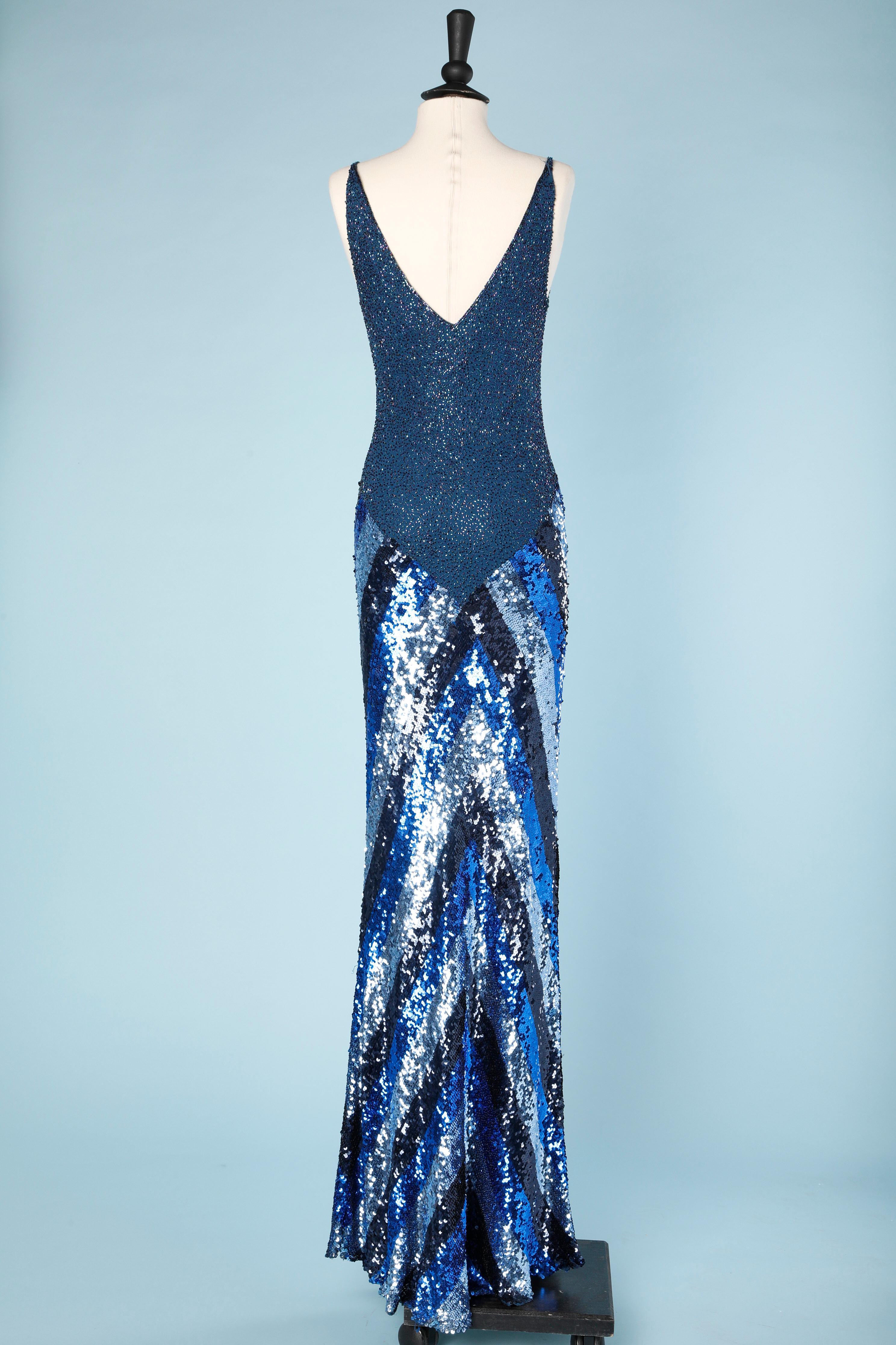 Women's Blue and silver sequins and beads evening gown Jenny Packham