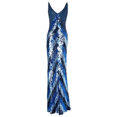 Blue and silver sequins and beads evening gown Jenny Packham