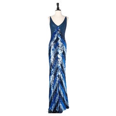 Blue and silver sequins and beads evening gown Jenny Packham