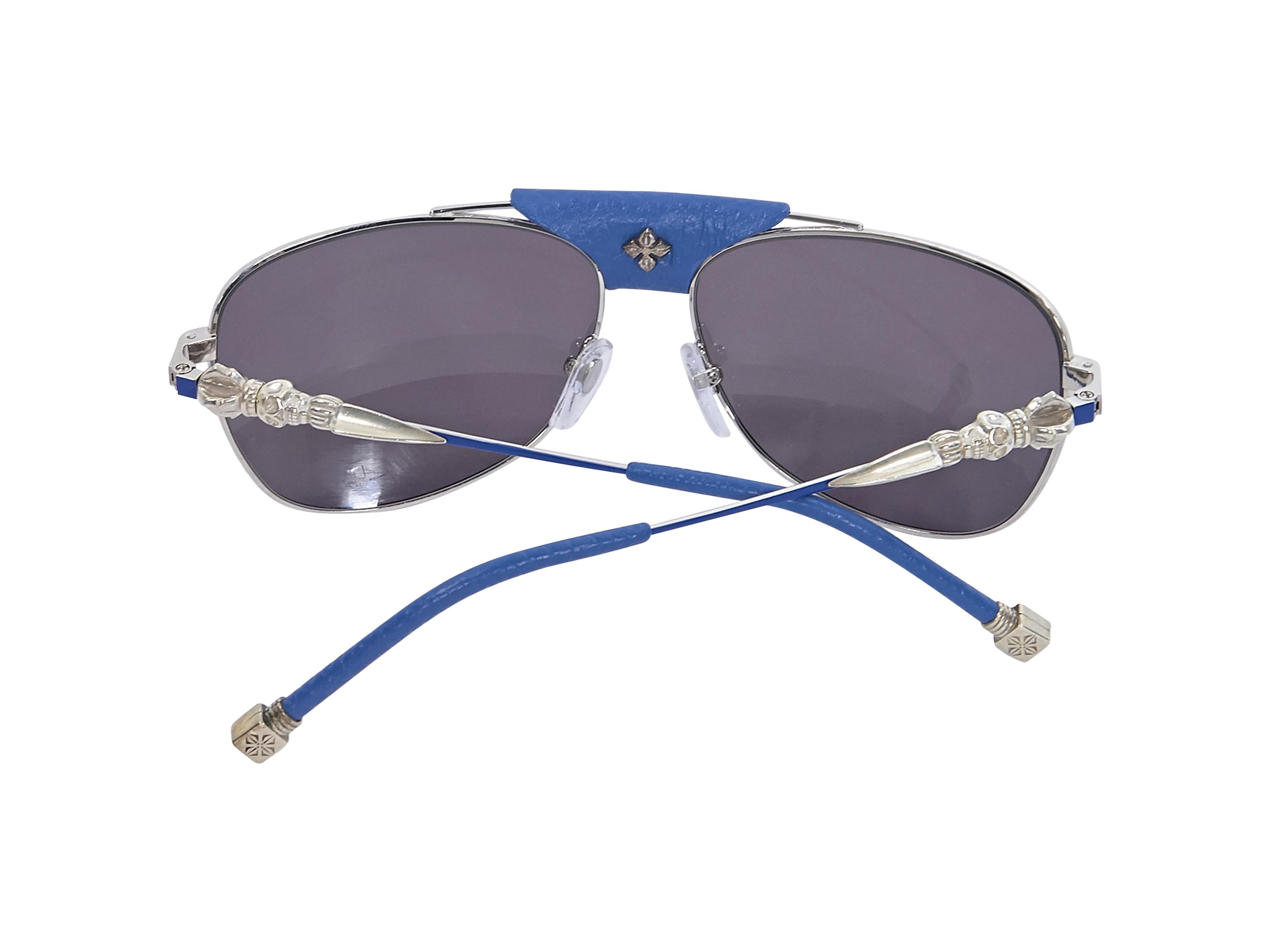 Gray Shamballa Blue And Silver Leather-Trimmed Aviator Sunglasses
