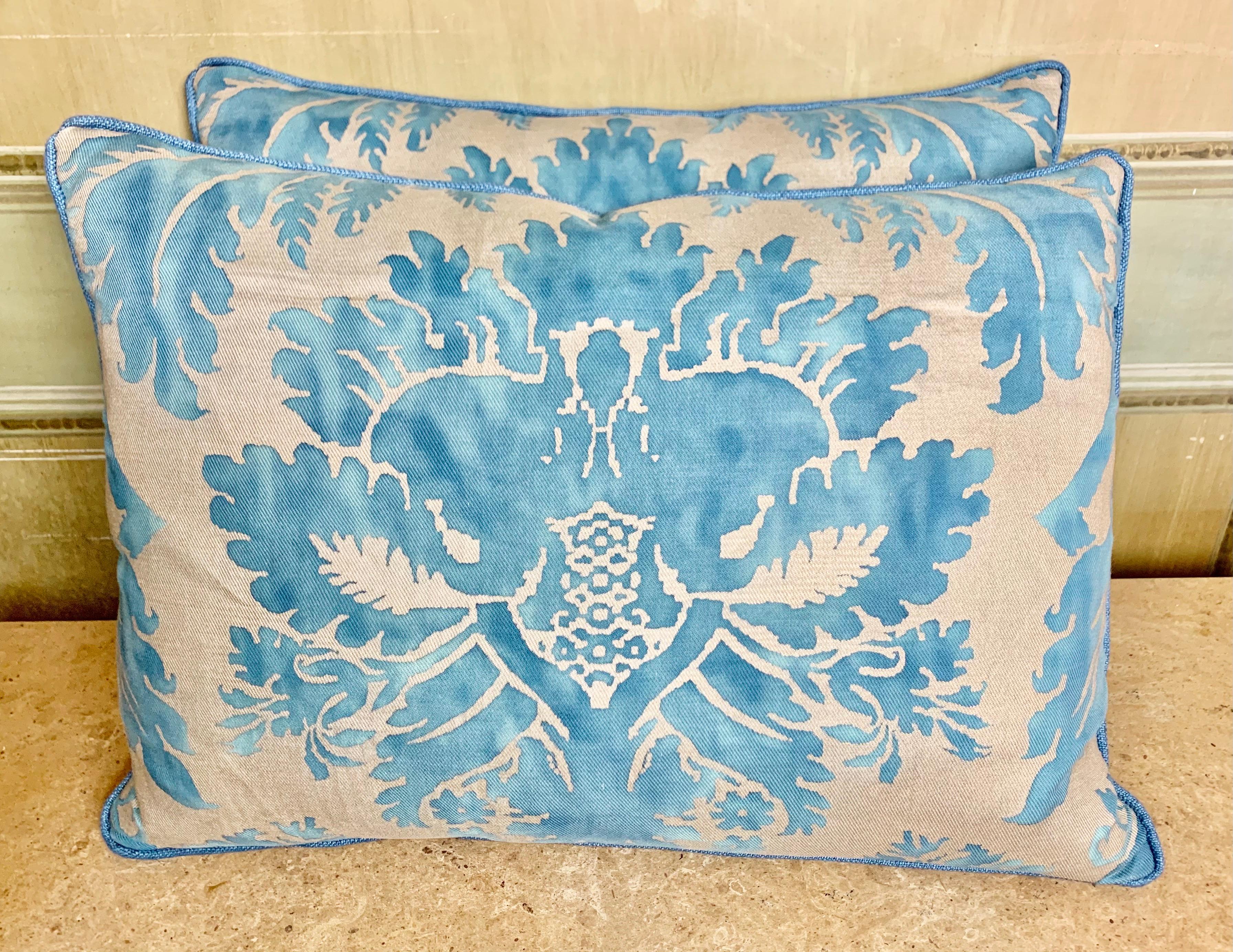Italian Blue and Silvery Gold Glicine Patterned Fortuny Pillows