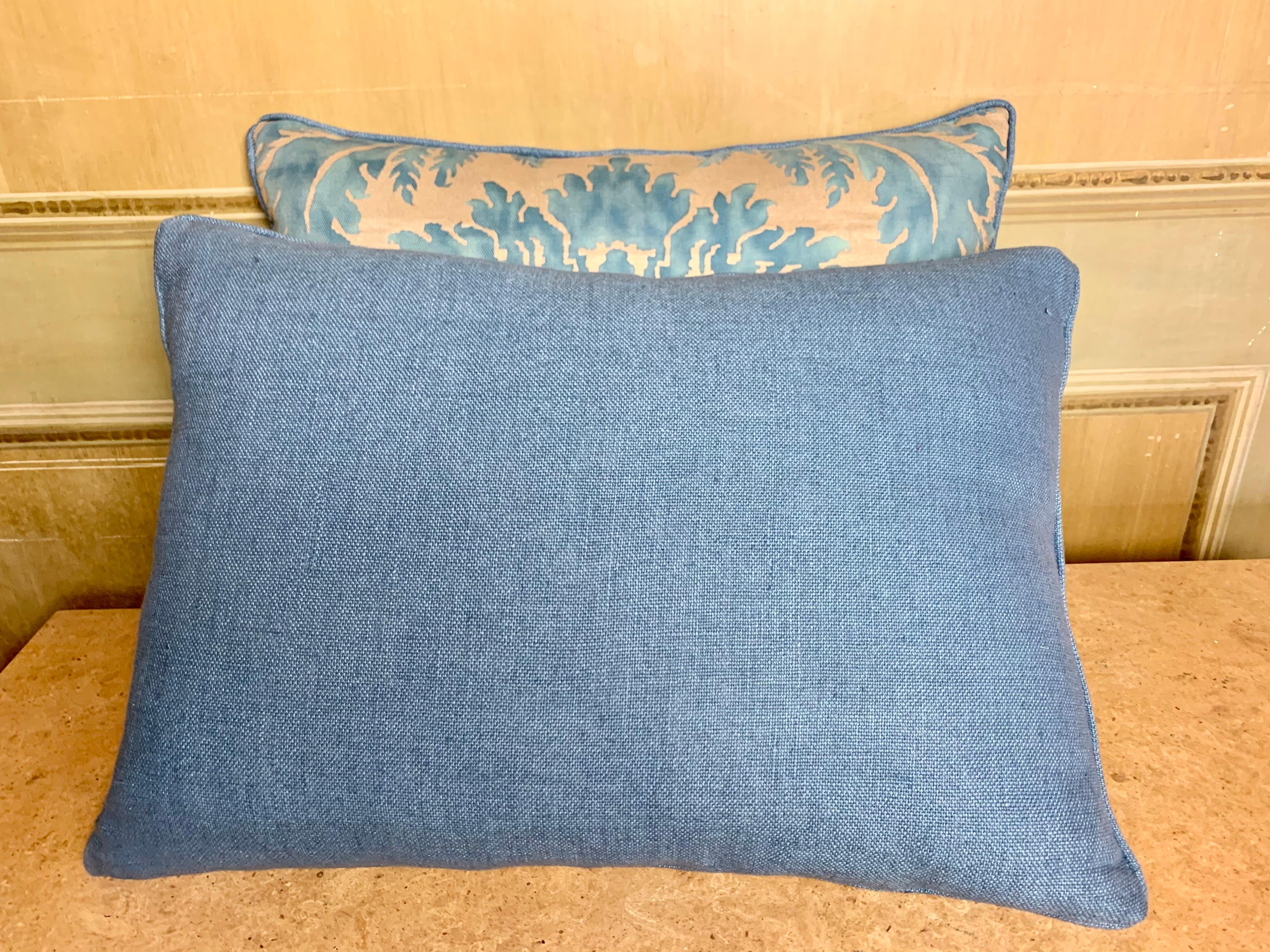 Blue and Silvery Gold Glicine Patterned Fortuny Pillows 1