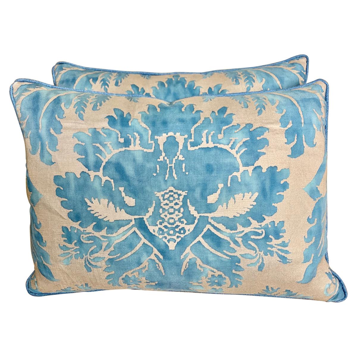 Blue and Silvery Gold Glicine Patterned Fortuny Pillows