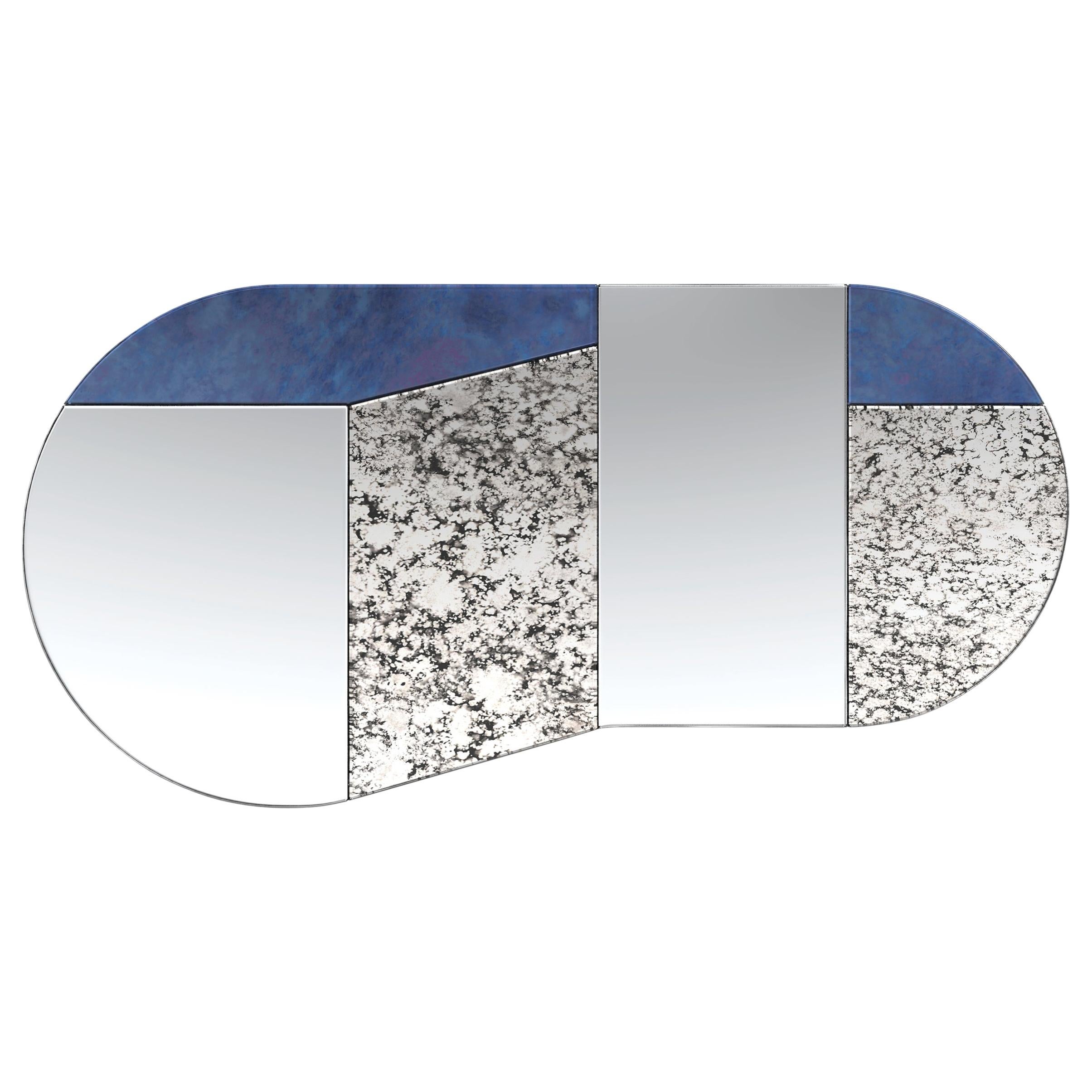 Blue and Speckled WG.C1.C Hand-Crafted Wall Mirror For Sale