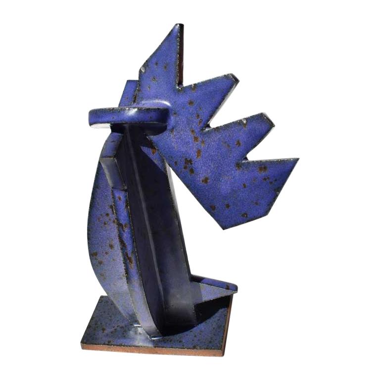 Blue and Violet Contemporary Abstract Geometric Ceramic Stoneware Sculpture 2019