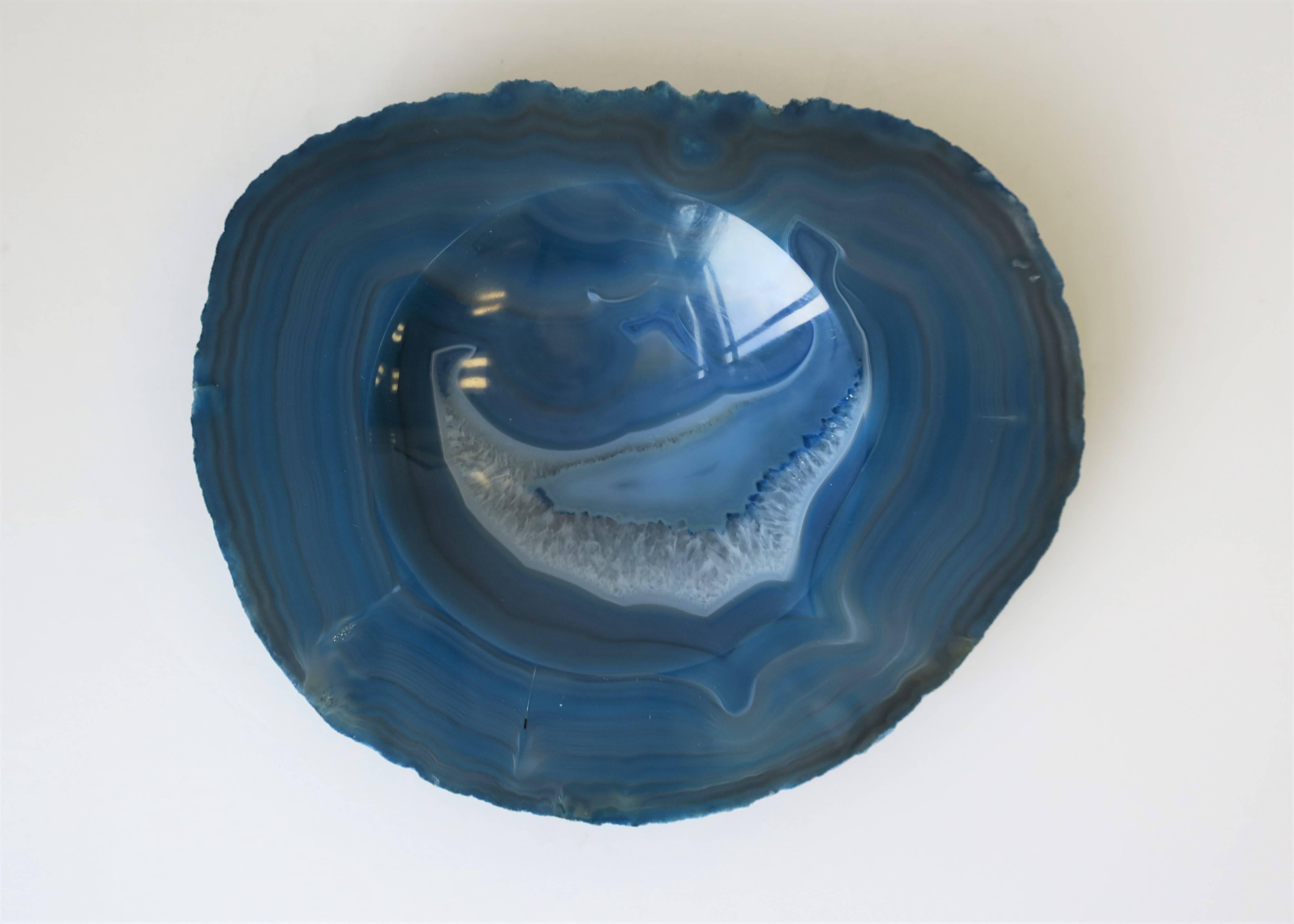 Organic Modern Blue and White Agate Onyx Jewelry Dish or Decorative Object