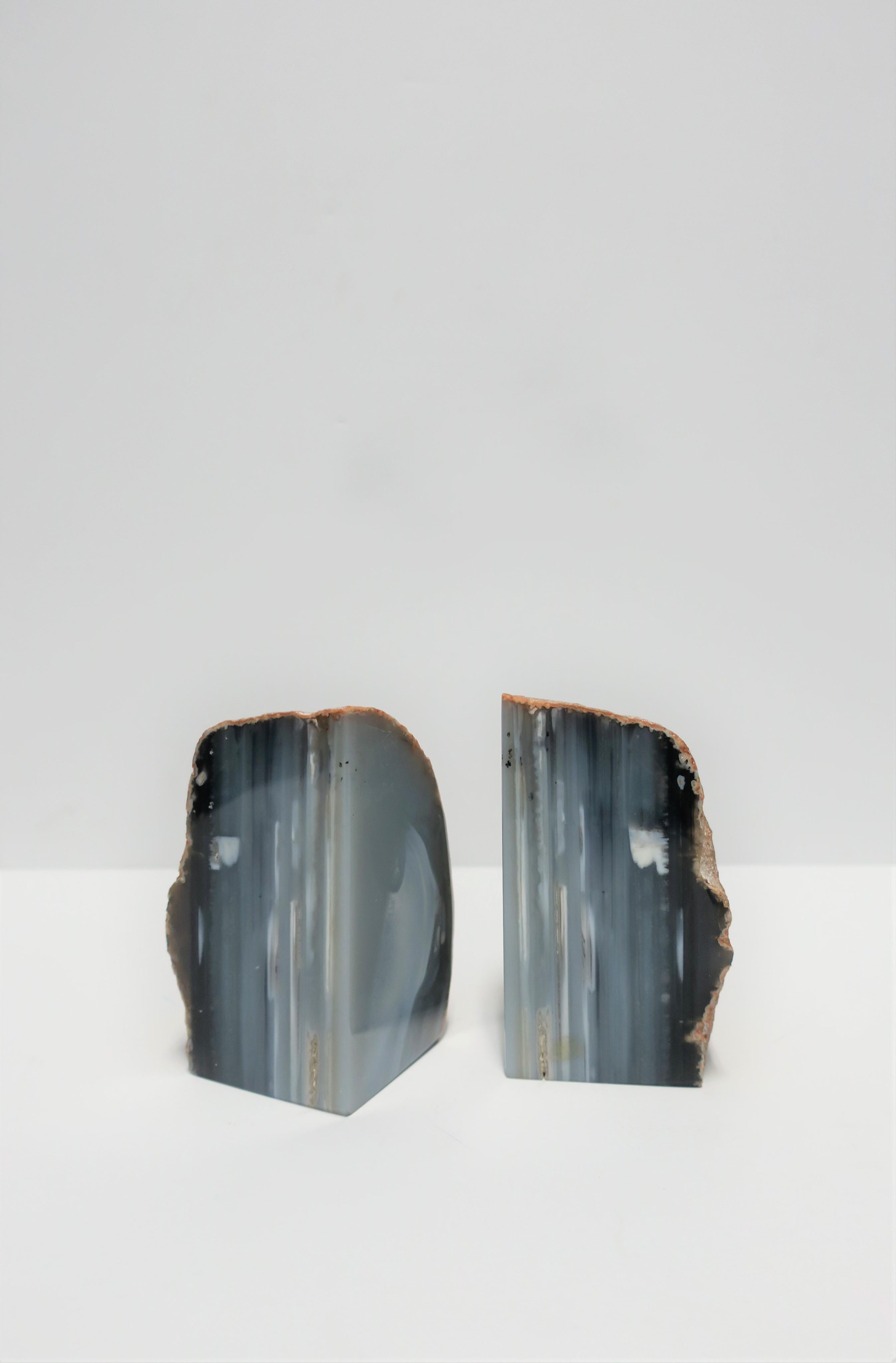 Brazilian Blue and White Agate Bookends, Pair For Sale